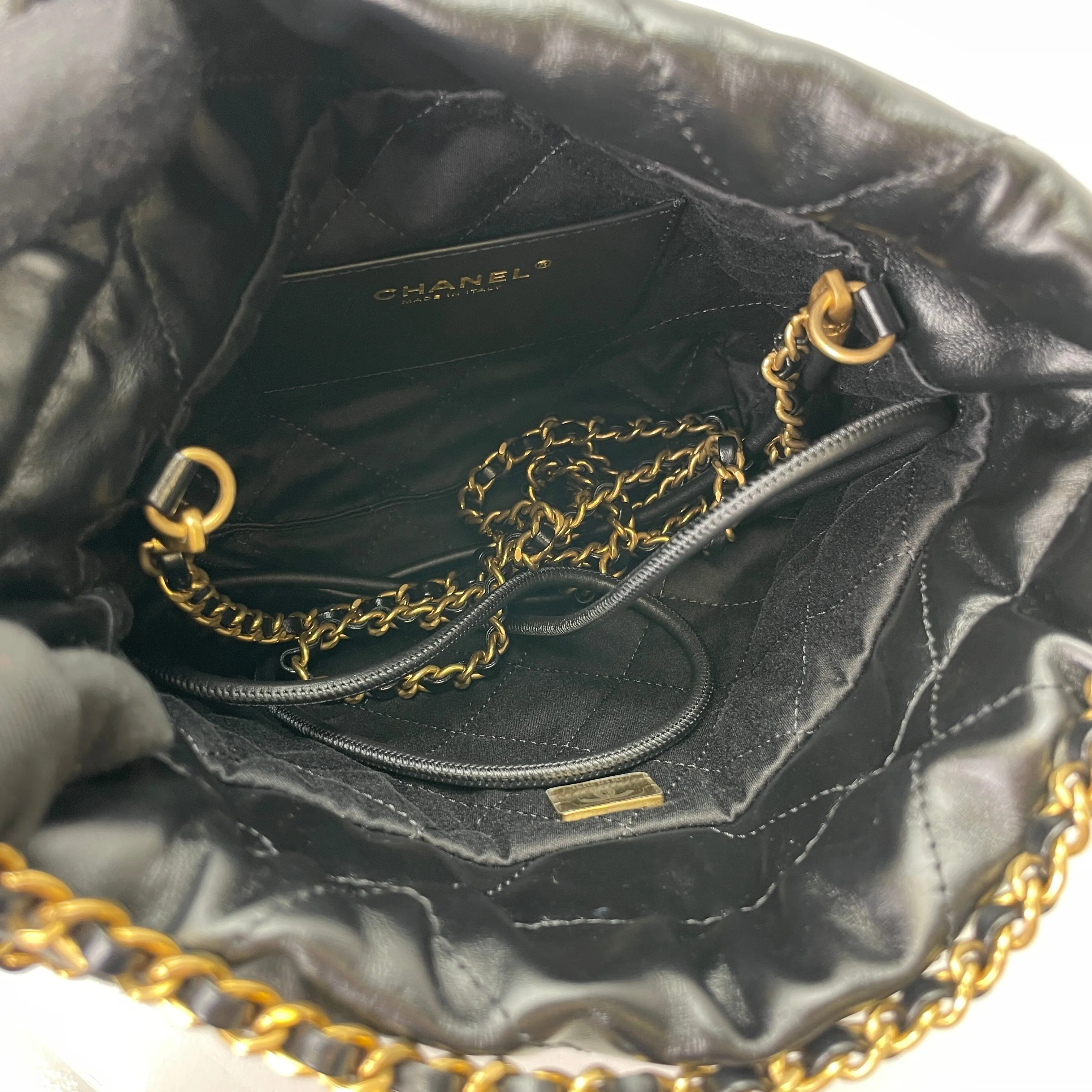 22 Mini Black Shoulder Bag in Calfskin, Gold hardware