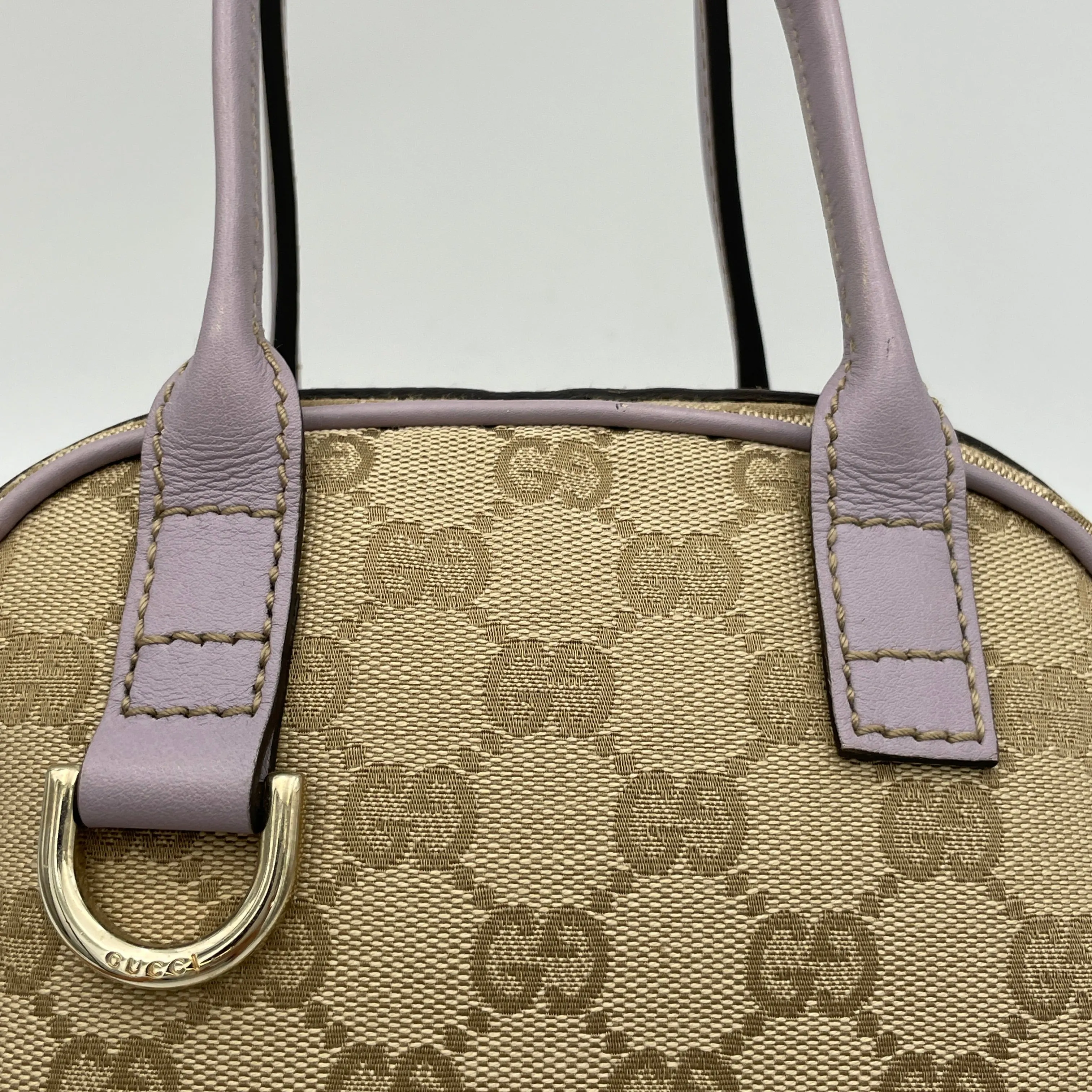 Abbey Mini Brown Top Handle Bag in Jacquard, Gold hardware