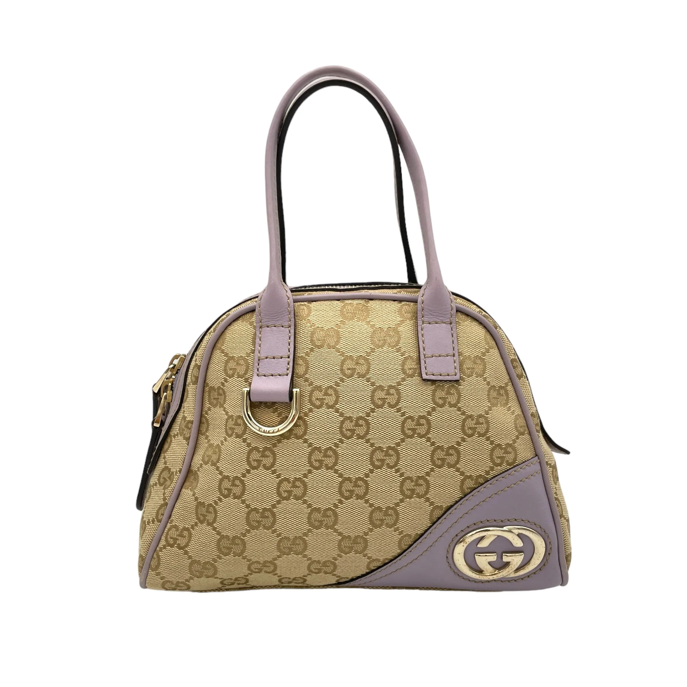 Abbey Mini Brown Top Handle Bag in Jacquard, Gold hardware