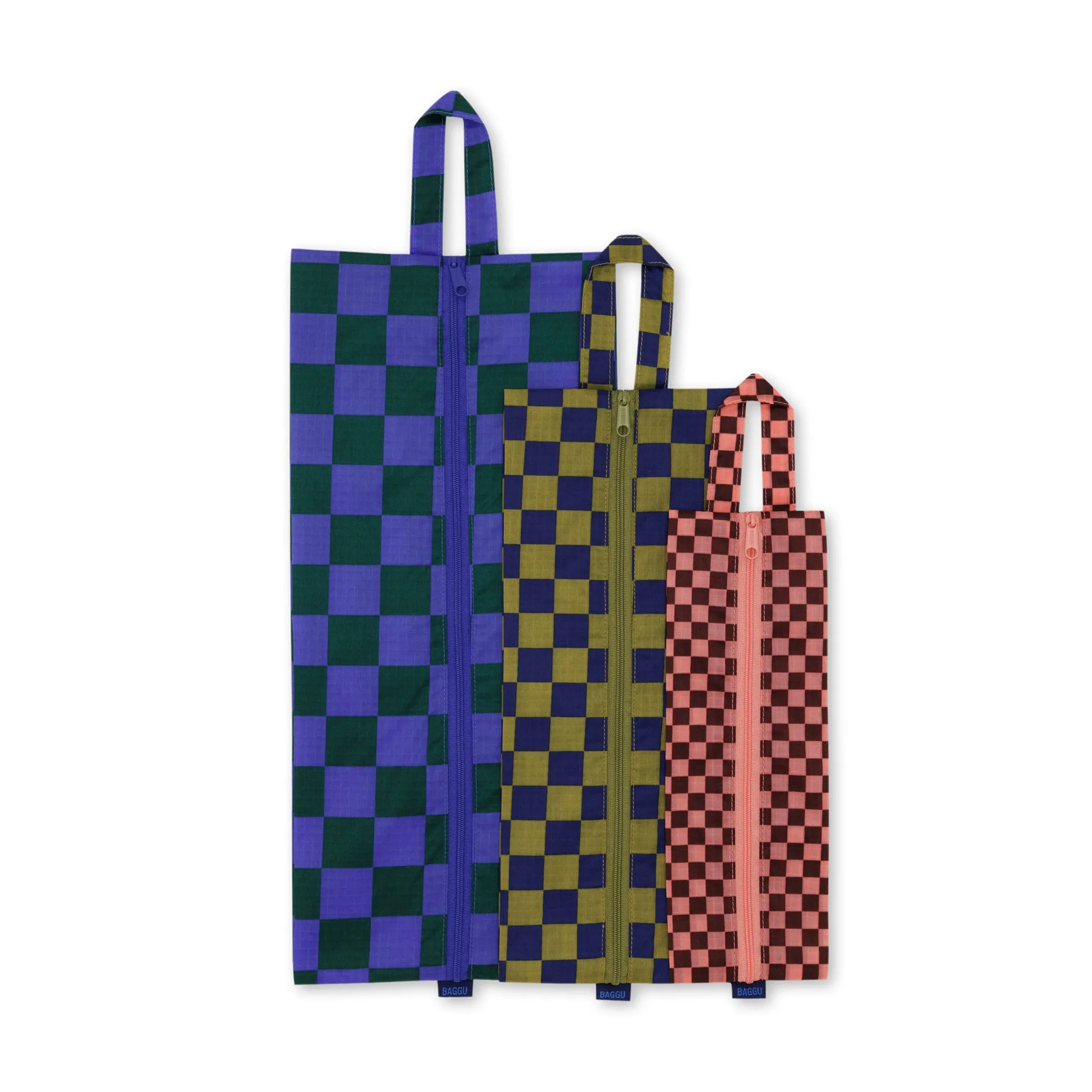 Baggu Recycled Nylon 3D Zip Pouches - Set of 3 - Jewel Checks