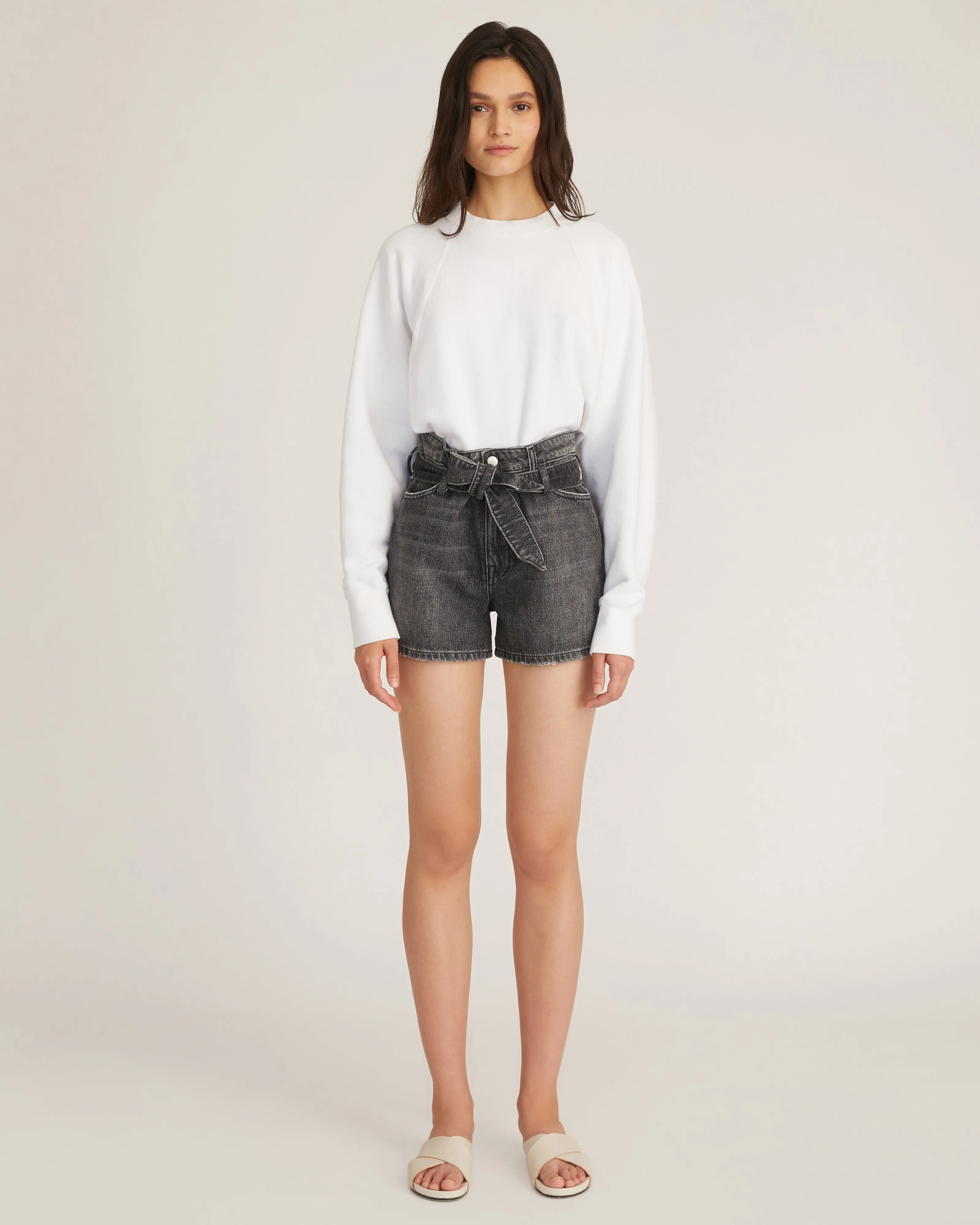 Banks Paper Bag Denim Boyfriend Short in Faded Black Stone Wash