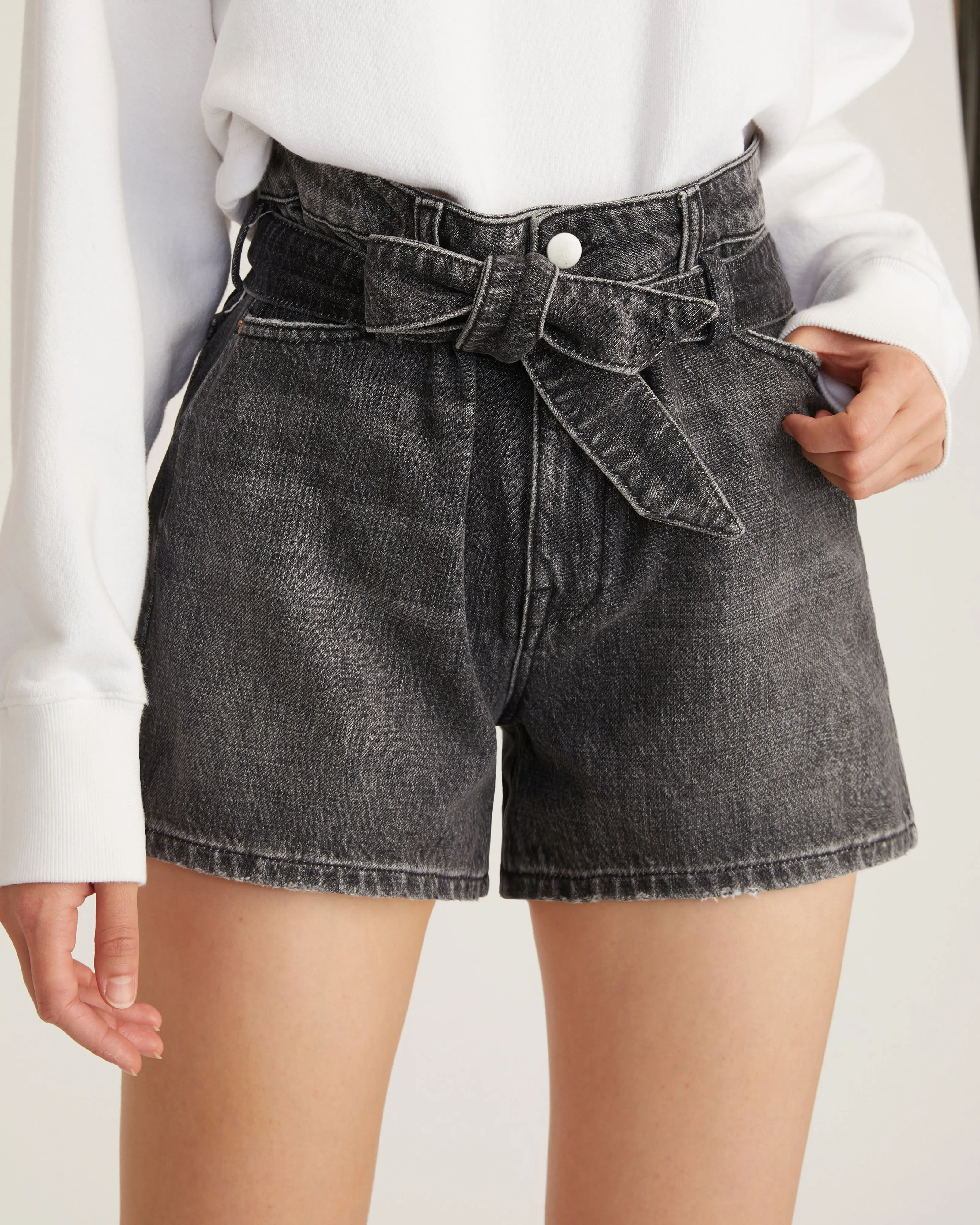 Banks Paper Bag Denim Boyfriend Short in Faded Black Stone Wash