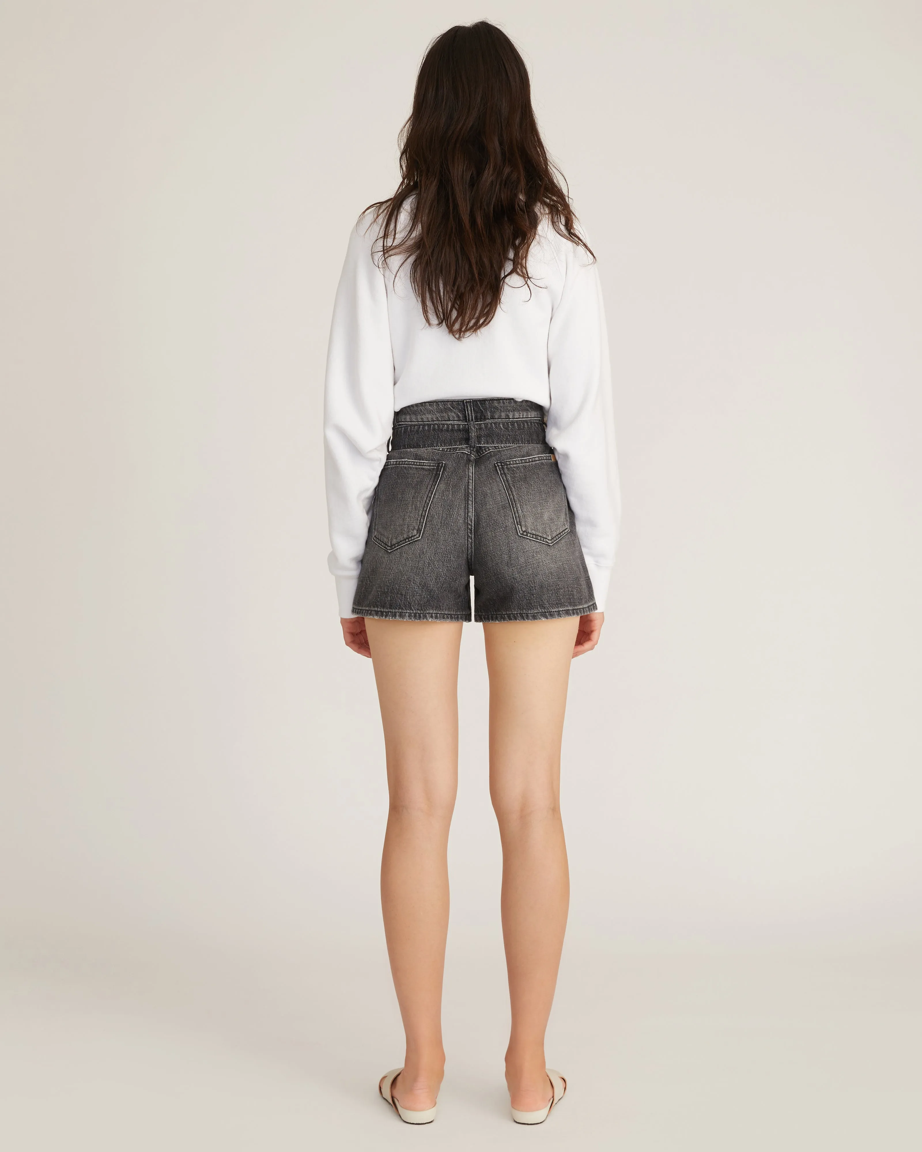 Banks Paper Bag Denim Boyfriend Short in Faded Black Stone Wash