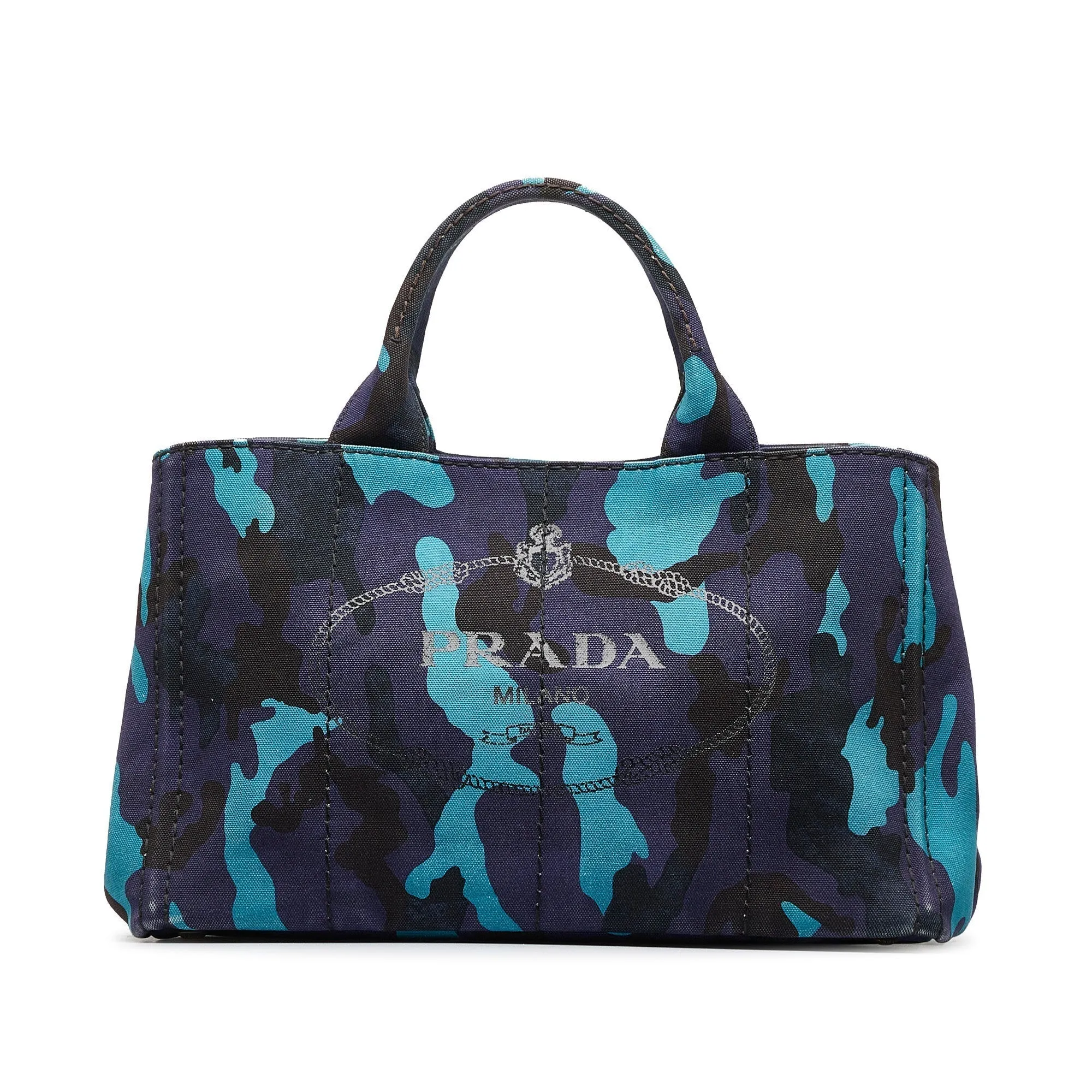 Blue Prada Canapa Camouflage Tote