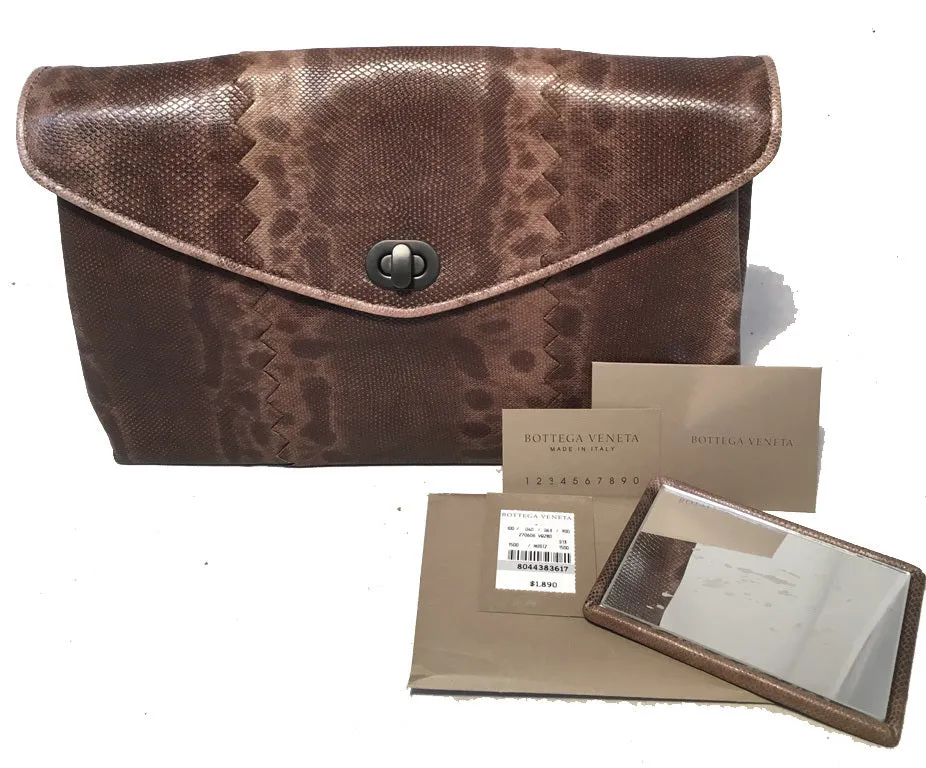 Bottega Veneta Brown Lizard Leather Clutch