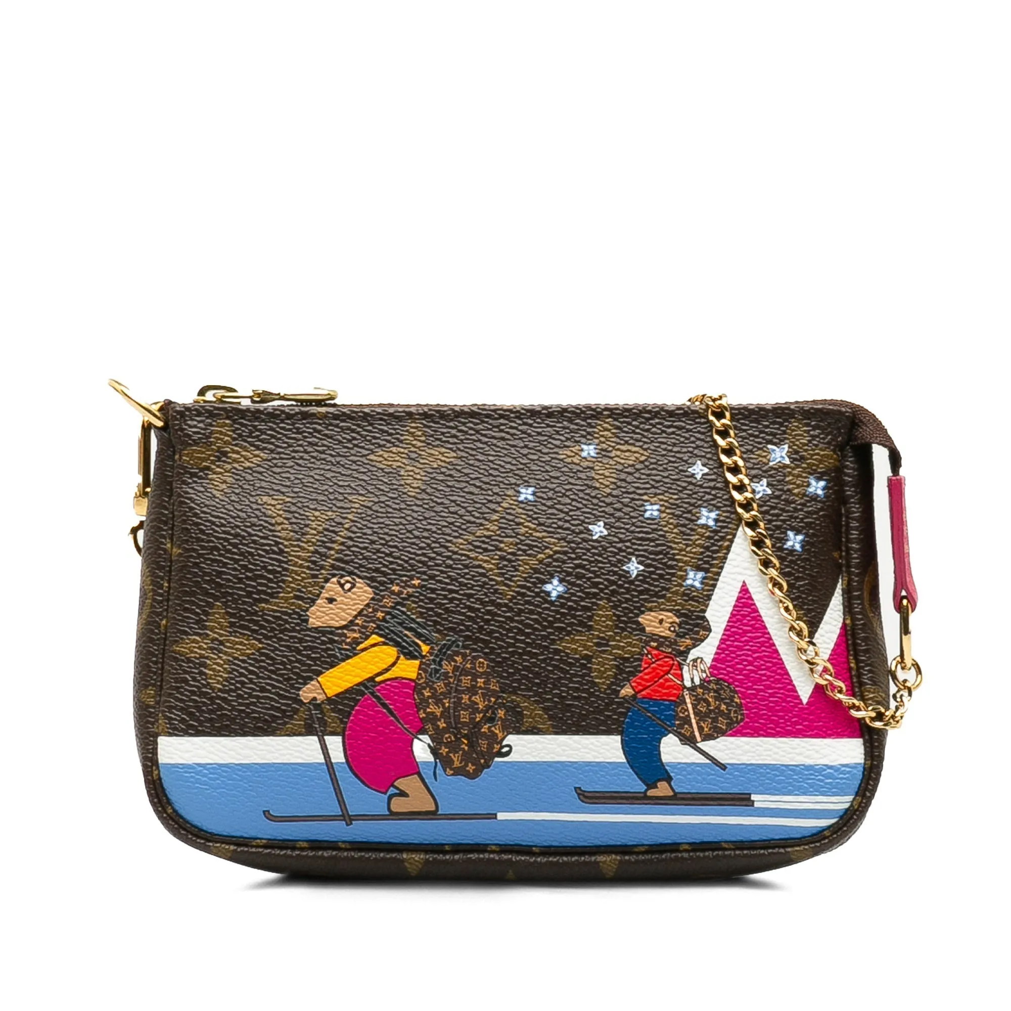 Brown Louis Vuitton Monogram Bears on Skis Christmas Animation Mini Pochette Accessories Shoulder Bag