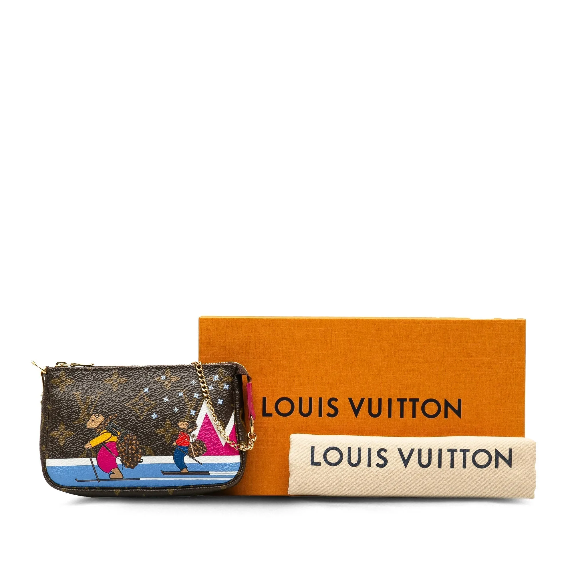 Brown Louis Vuitton Monogram Bears on Skis Christmas Animation Mini Pochette Accessories Shoulder Bag