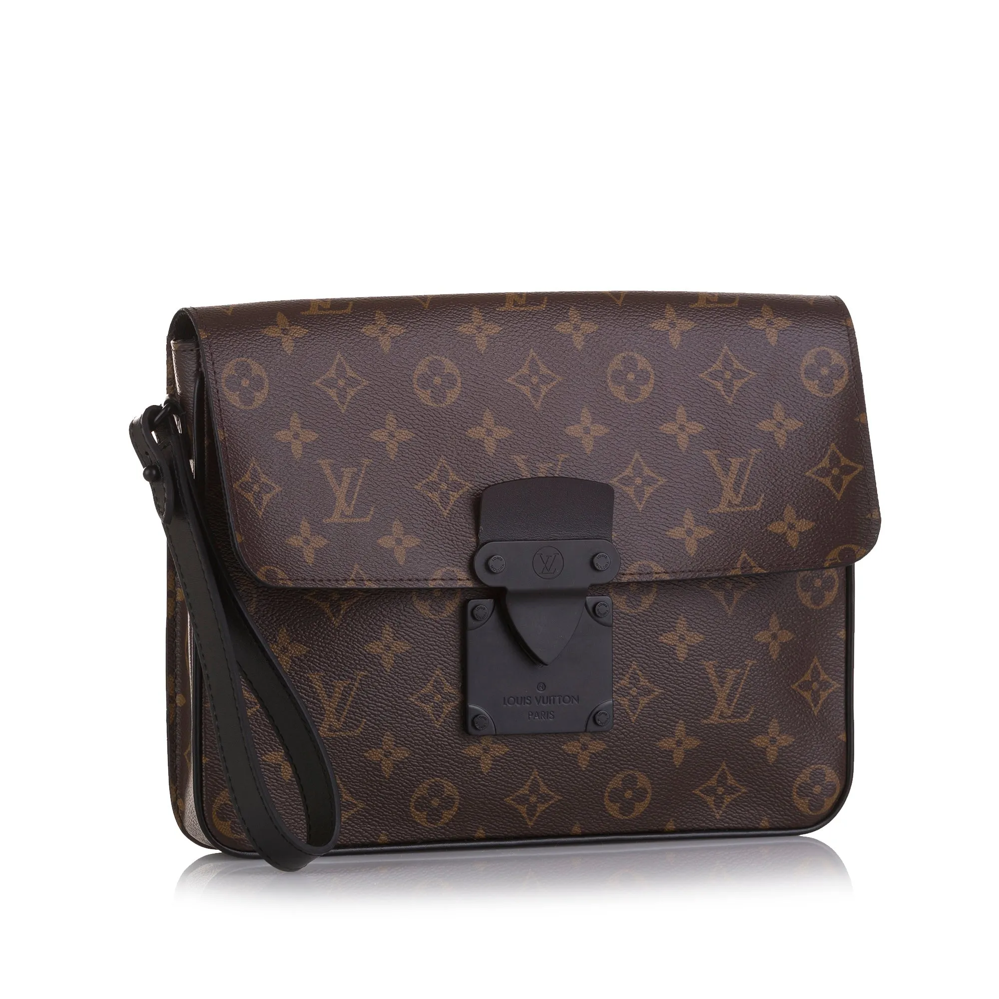 Brown Louis Vuitton Monogram Macassar S Lock A4 Pouch Clutch Bag