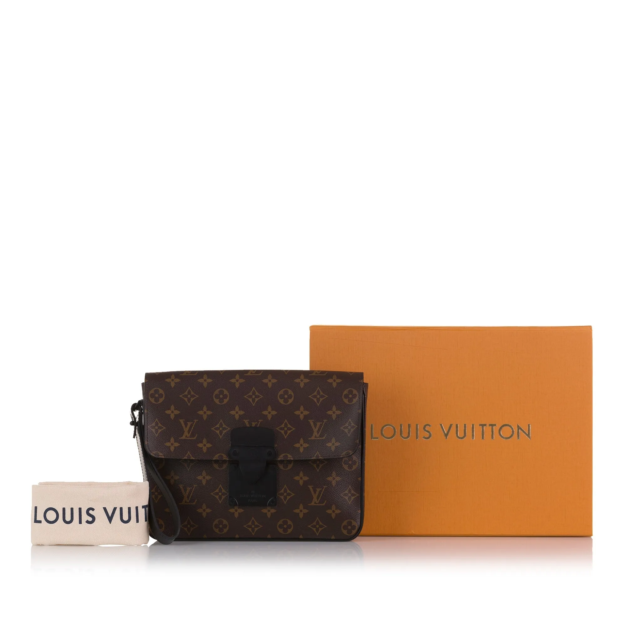 Brown Louis Vuitton Monogram Macassar S Lock A4 Pouch Clutch Bag