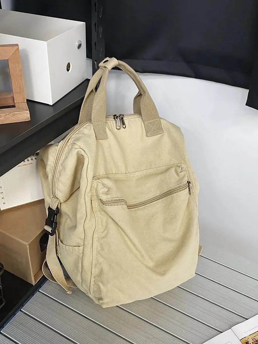 Casual Solid Canvas Zipper Backpack