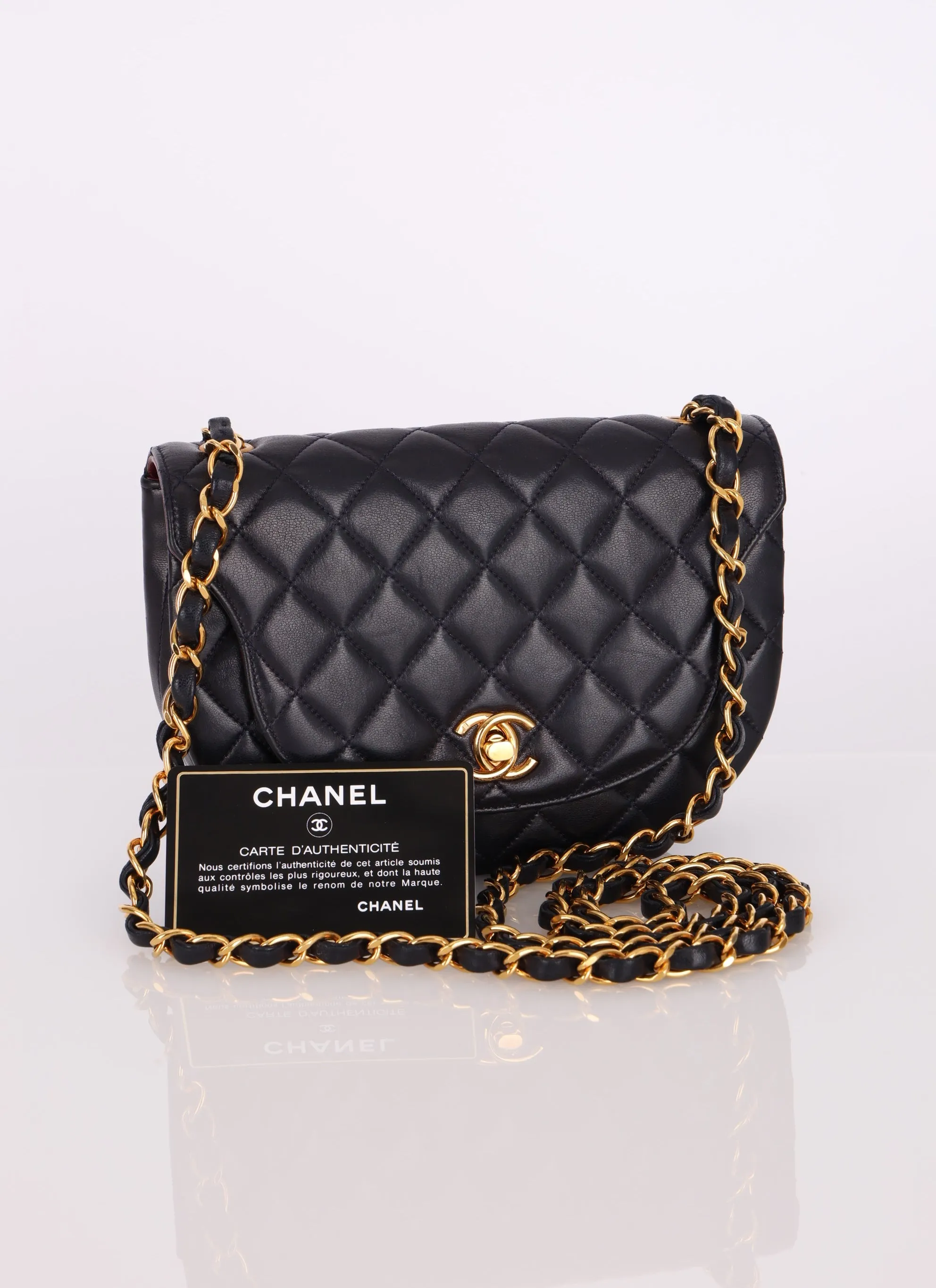 Chanel 1991 Lambskin Navy Mini Crescent Flap