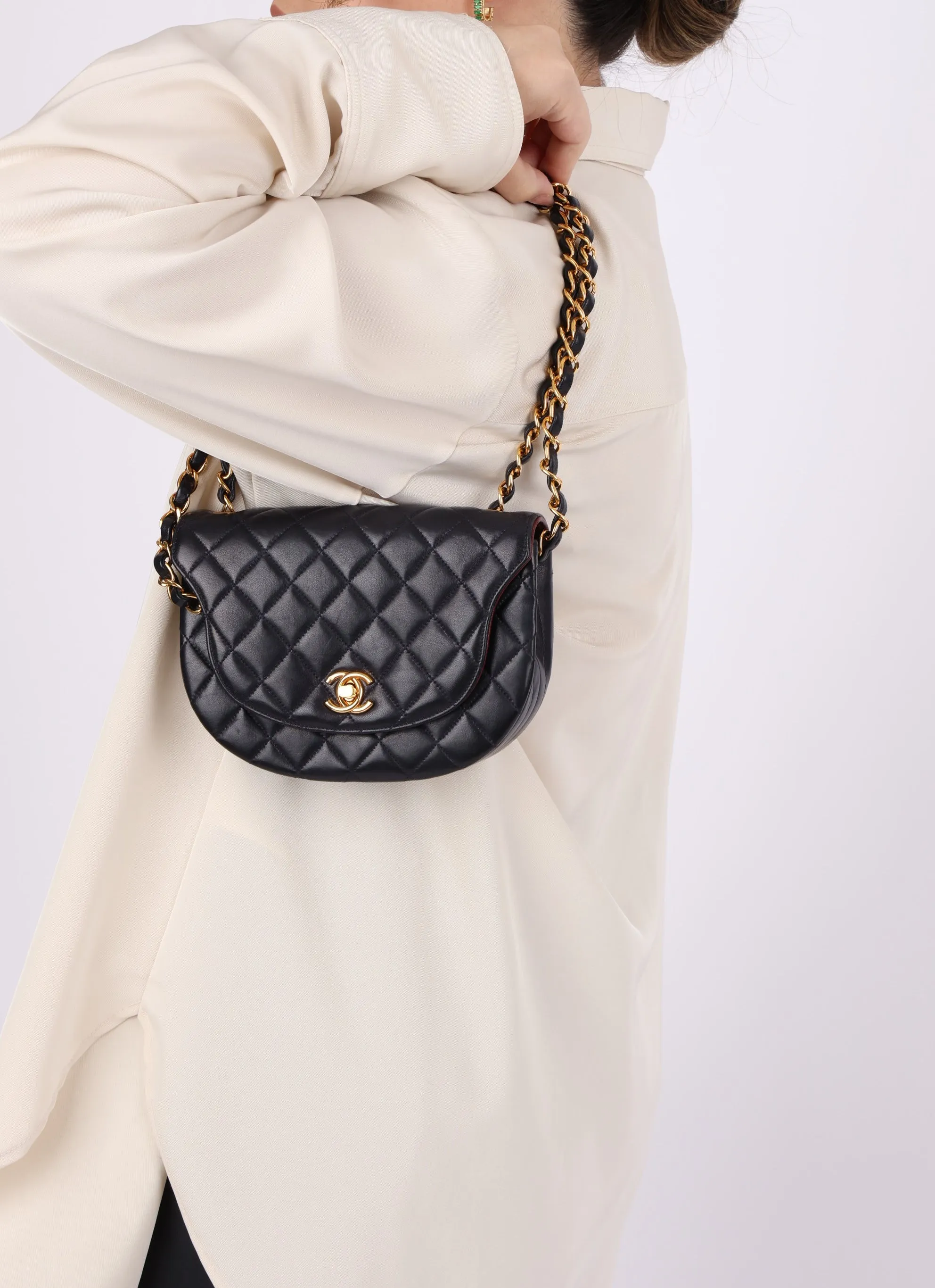 Chanel 1991 Lambskin Navy Mini Crescent Flap