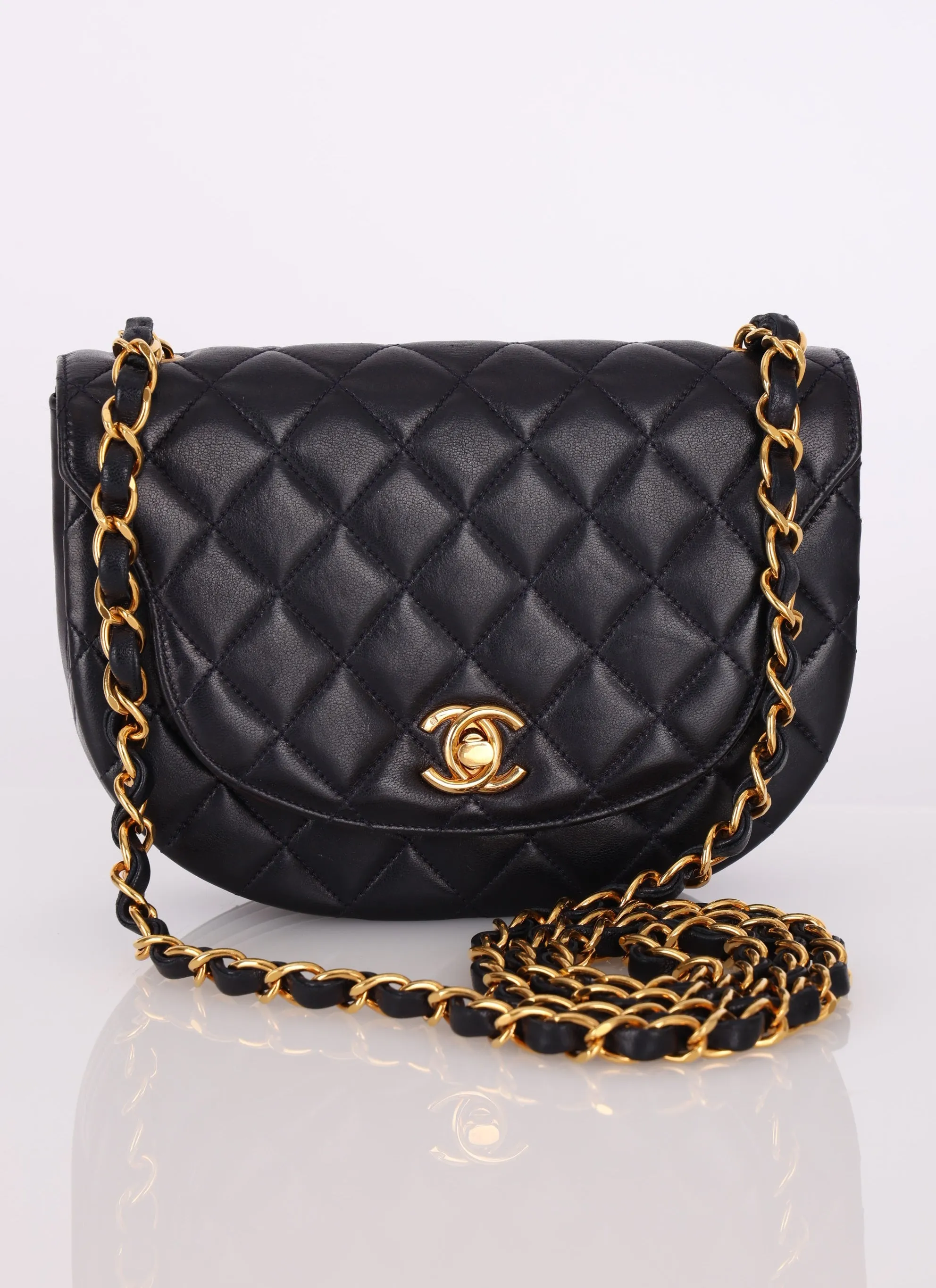 Chanel 1991 Lambskin Navy Mini Crescent Flap