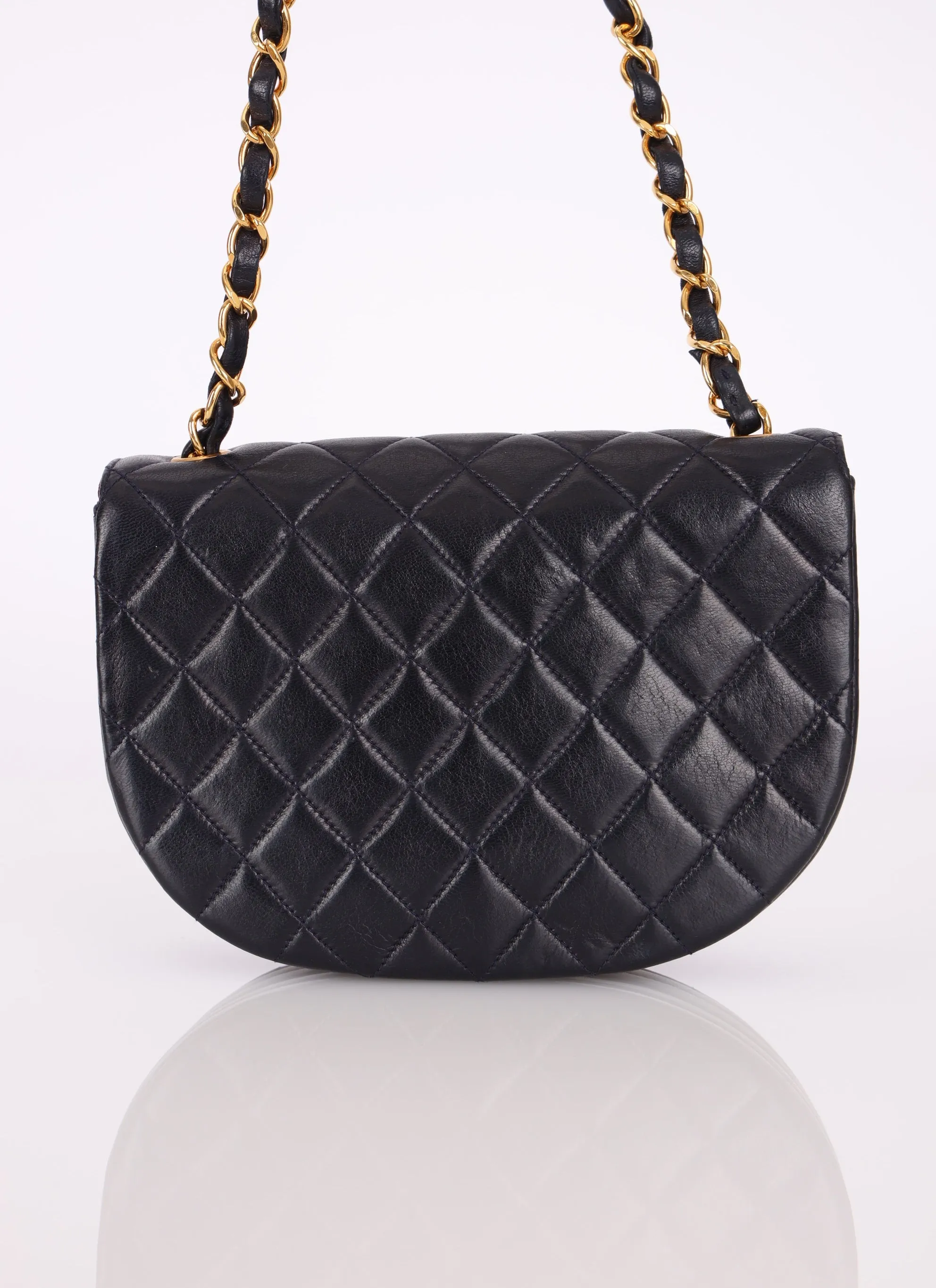 Chanel 1991 Lambskin Navy Mini Crescent Flap