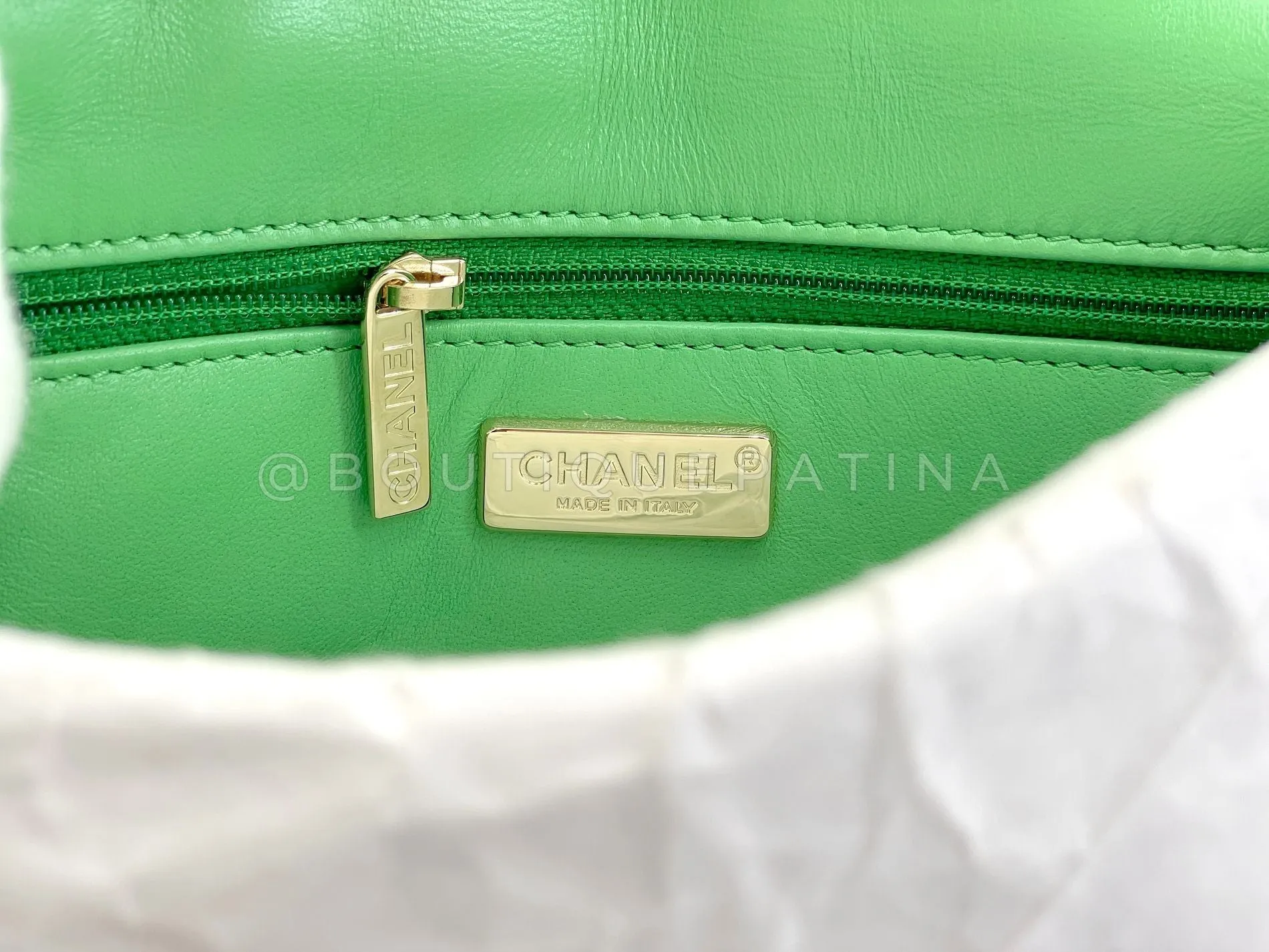 Chanel 2021 Iconic Green Pastel Letter Sequin Green Rectangular Mini Flap Bag GHW 2EE