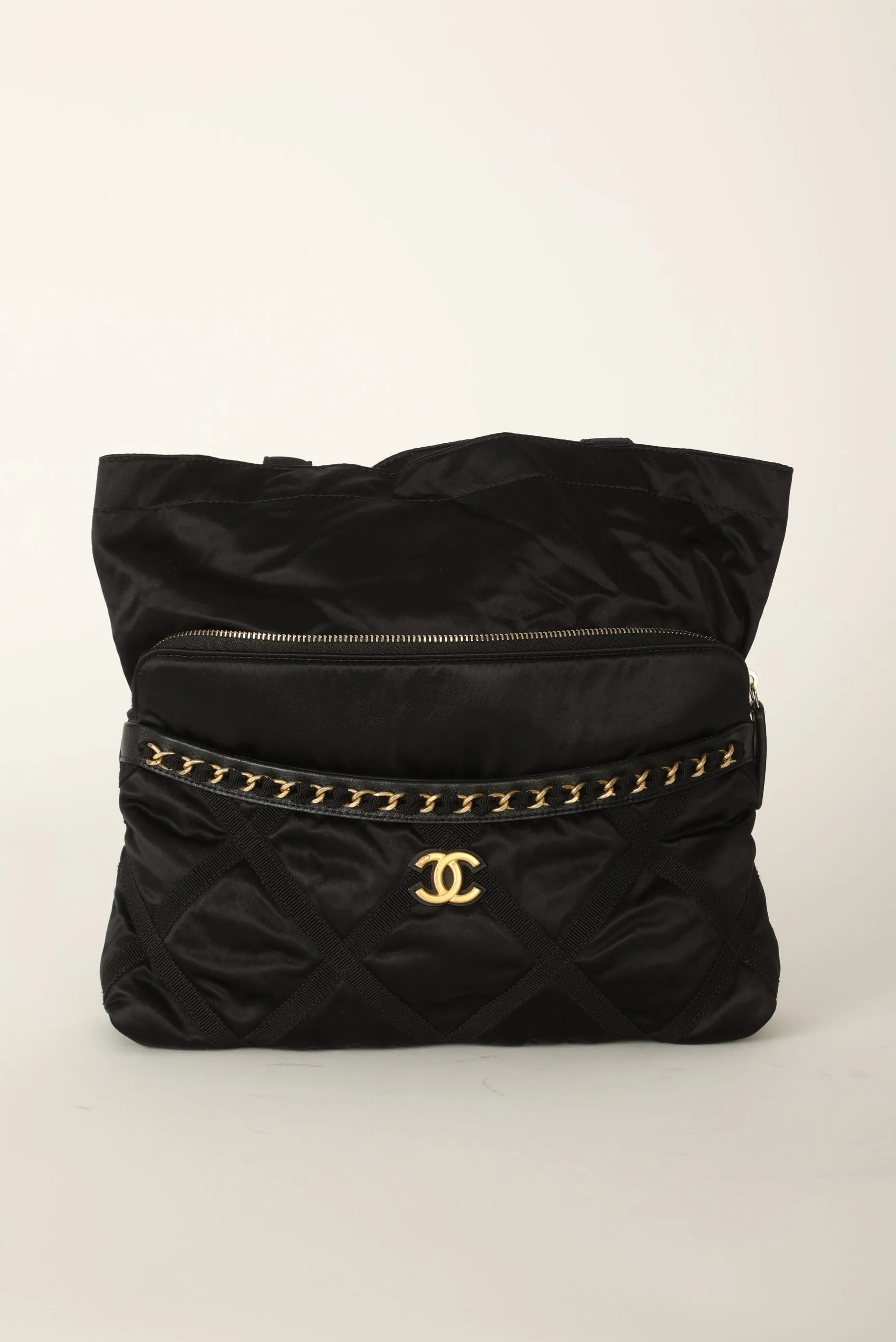 Chanel 2022 Satin Zip Clutch Tote