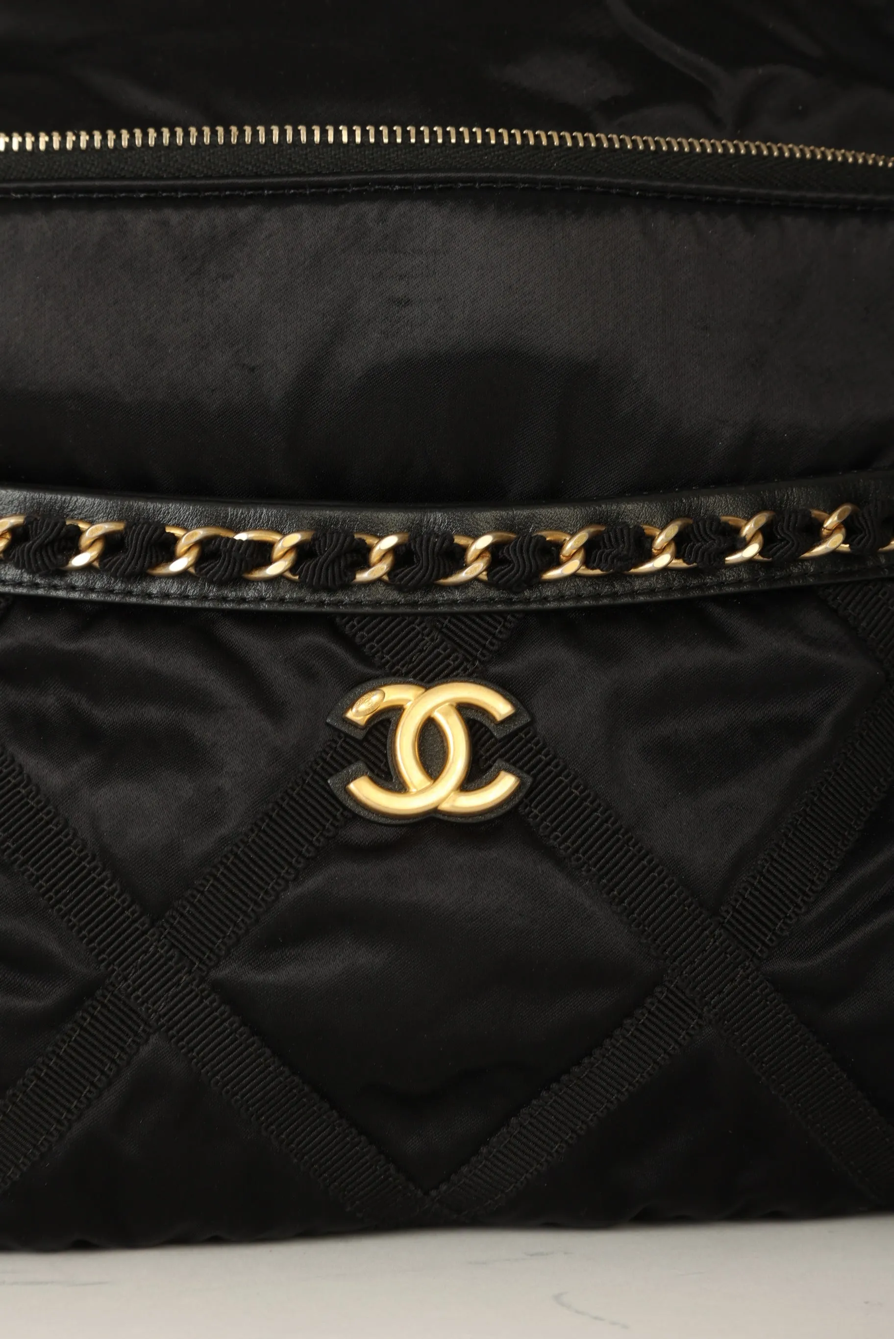 Chanel 2022 Satin Zip Clutch Tote