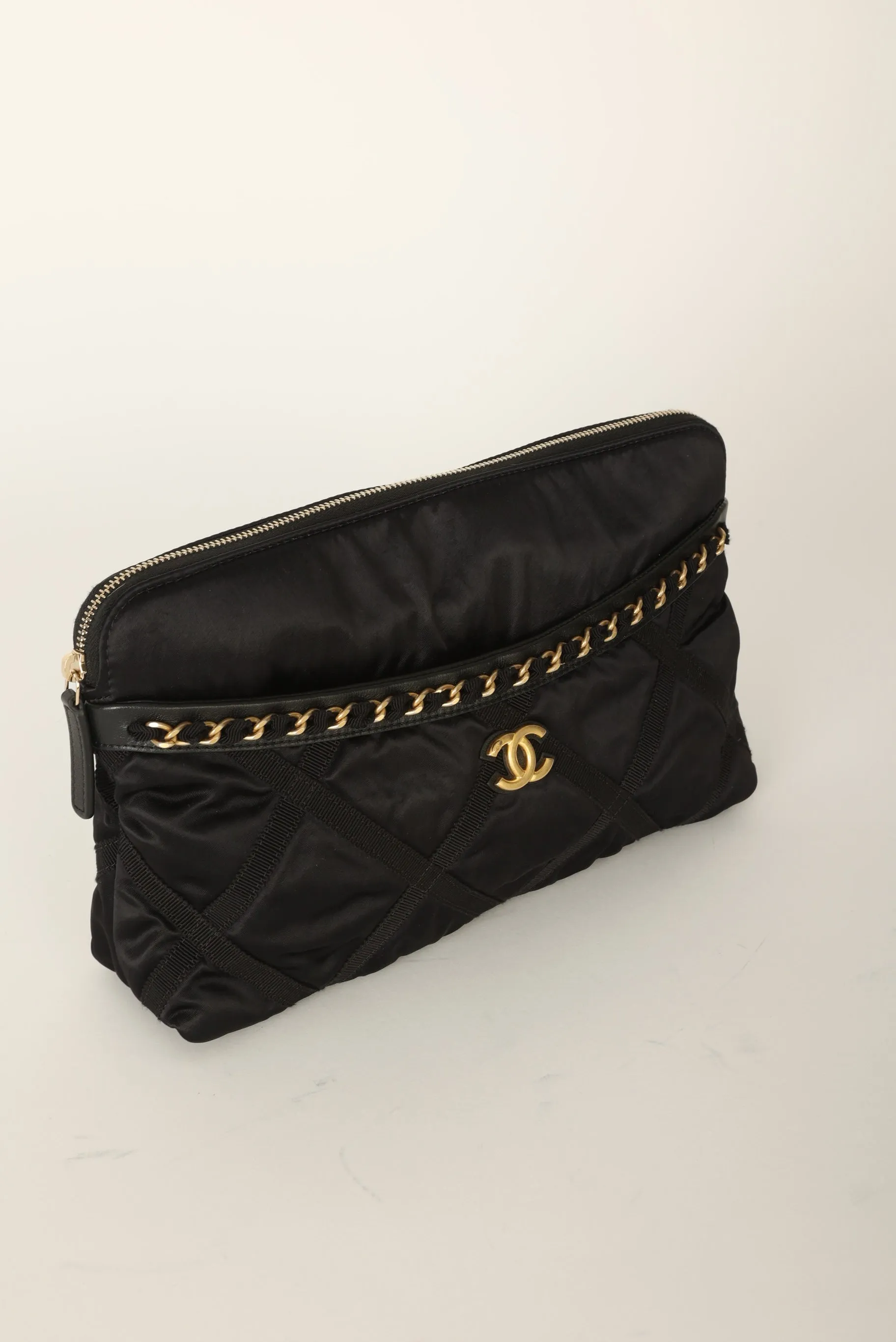 Chanel 2022 Satin Zip Clutch Tote