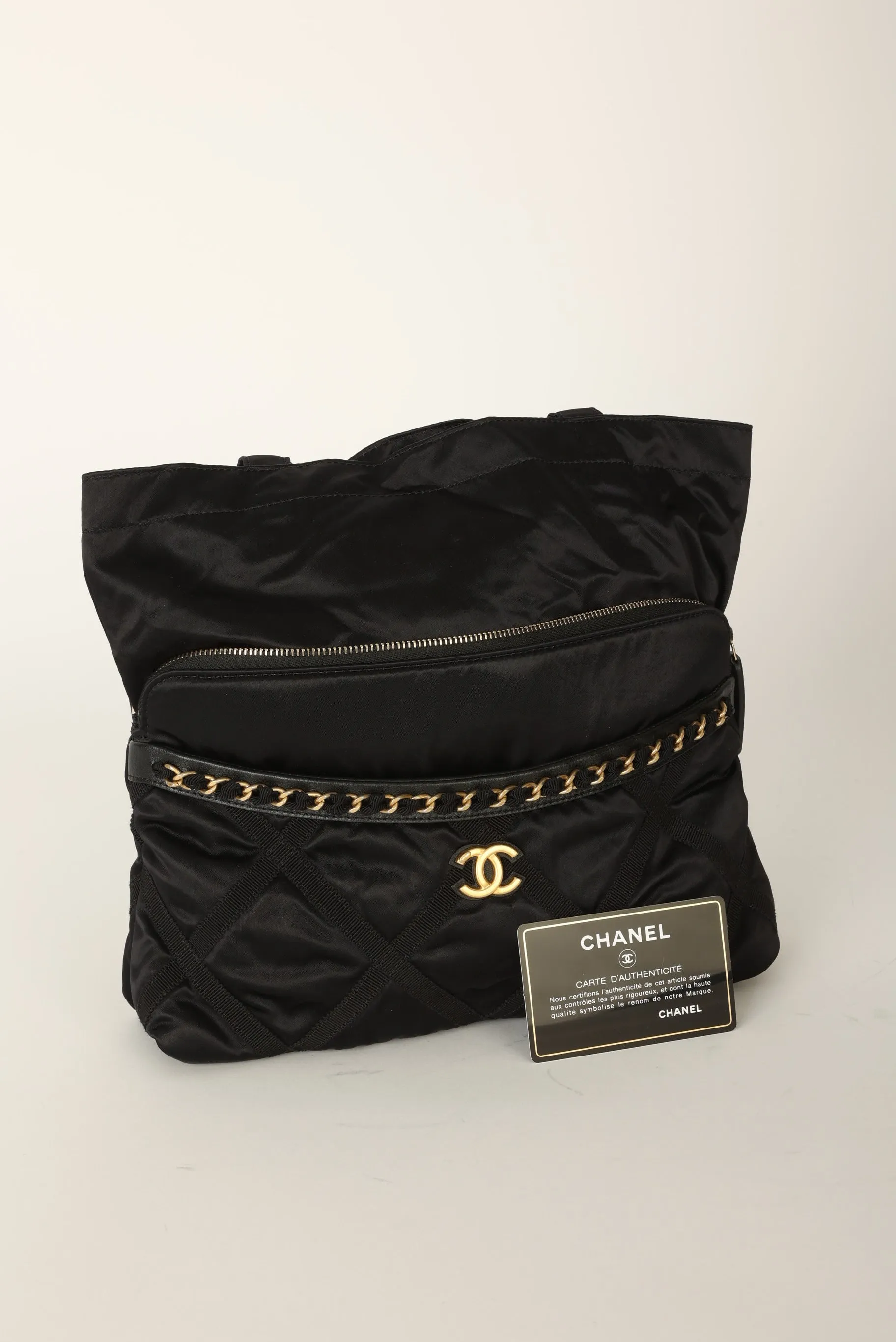 Chanel 2022 Satin Zip Clutch Tote