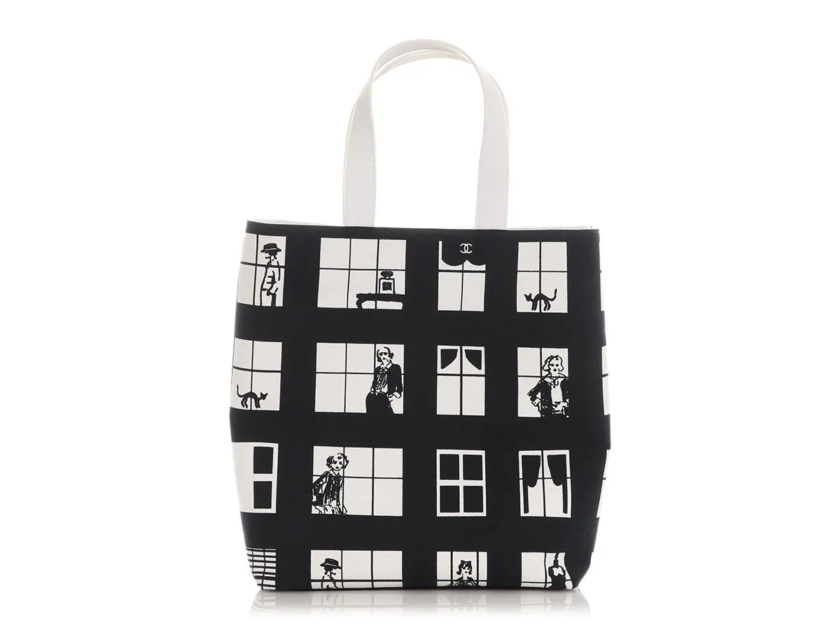 Chanel Black and White Canvas Coco Window Tote