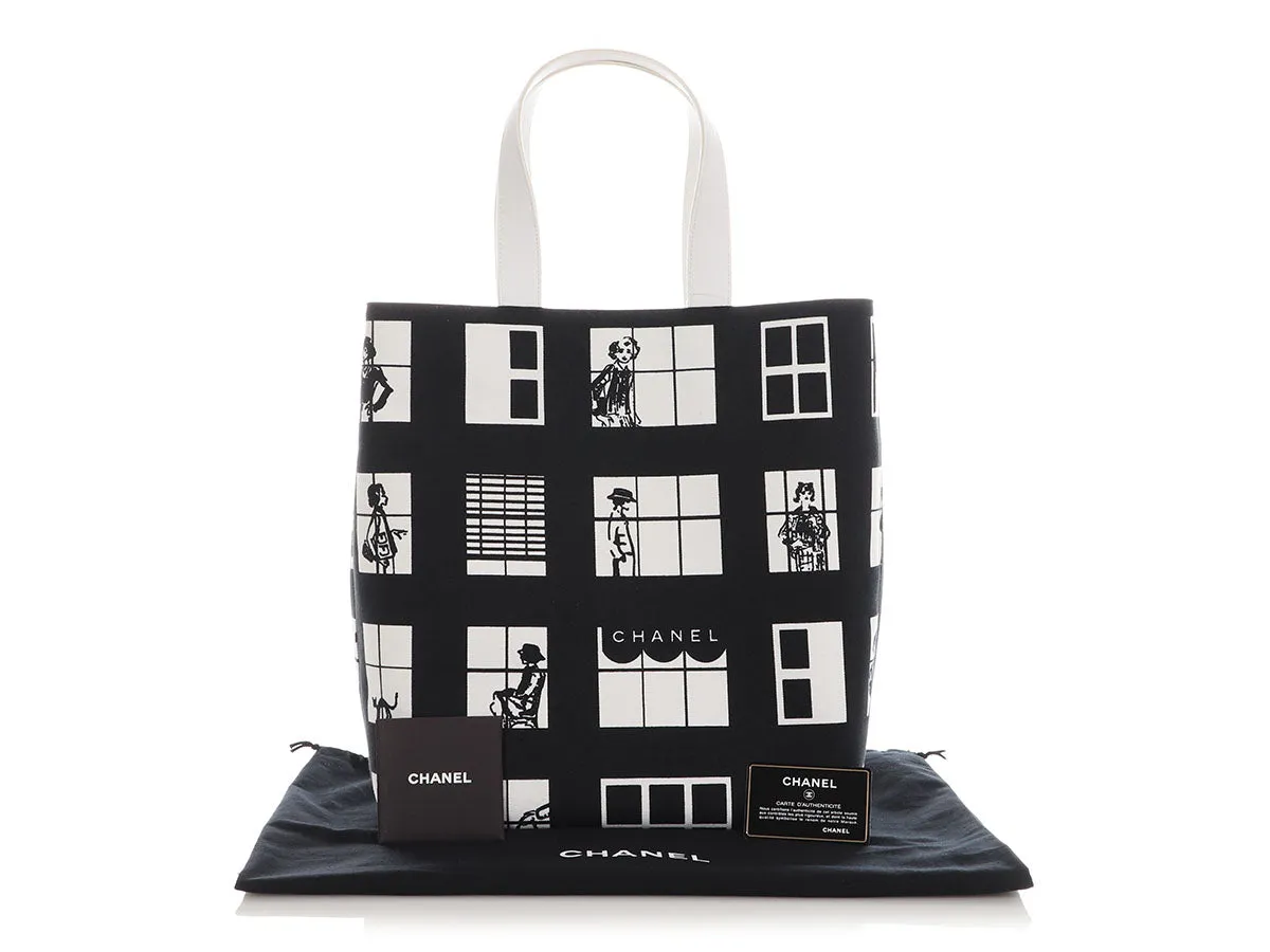 Chanel Black and White Canvas Coco Window Tote