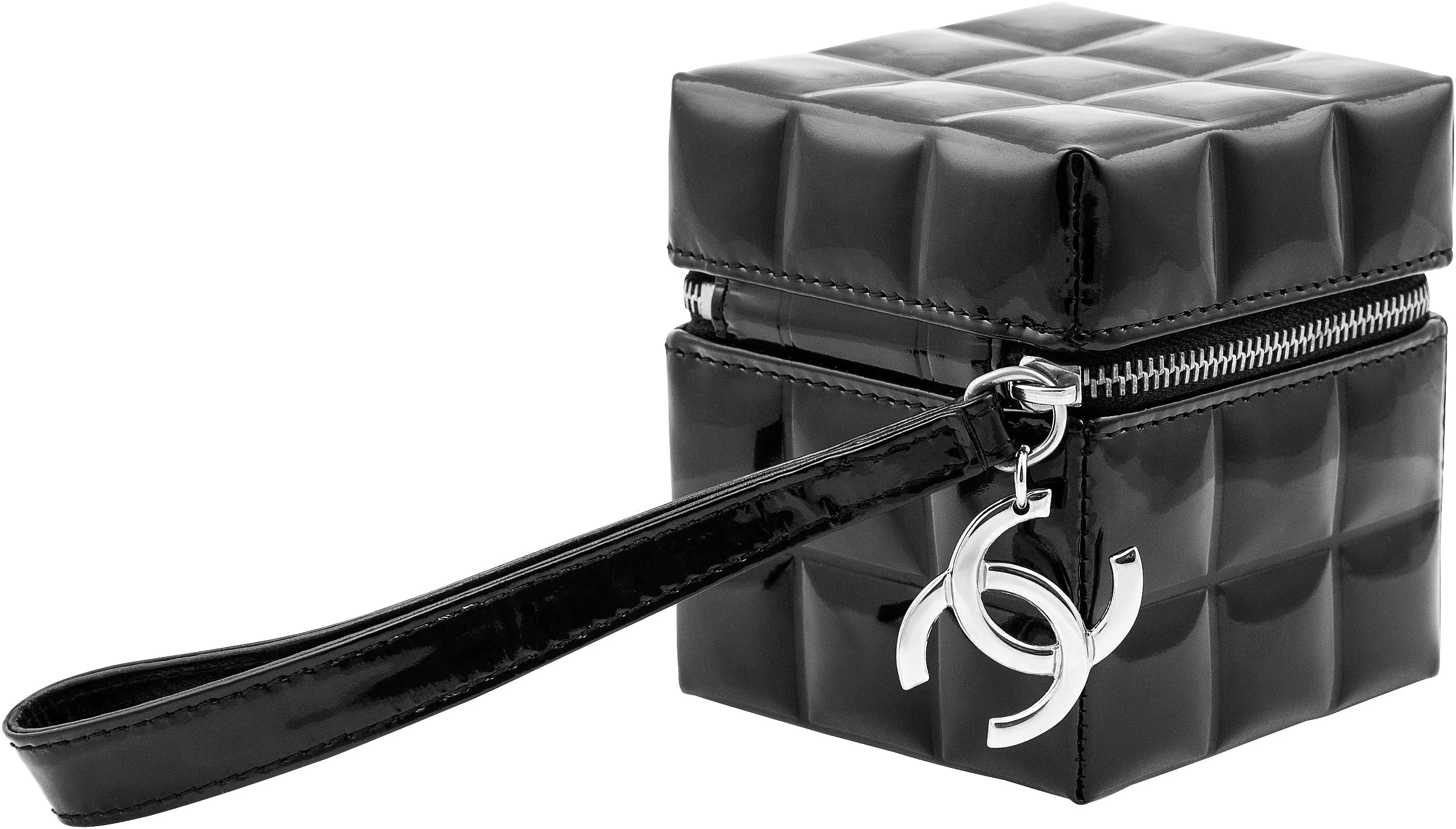 Chanel Black Quilted Patent Leather Rubik's Cube Wristlet