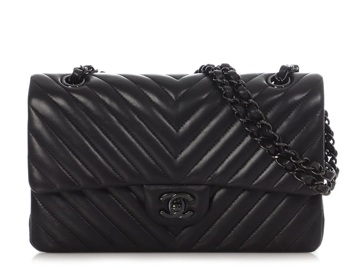 Chanel Medium/Large So Black Chevron-Quilted Lambskin Classic Double Flap