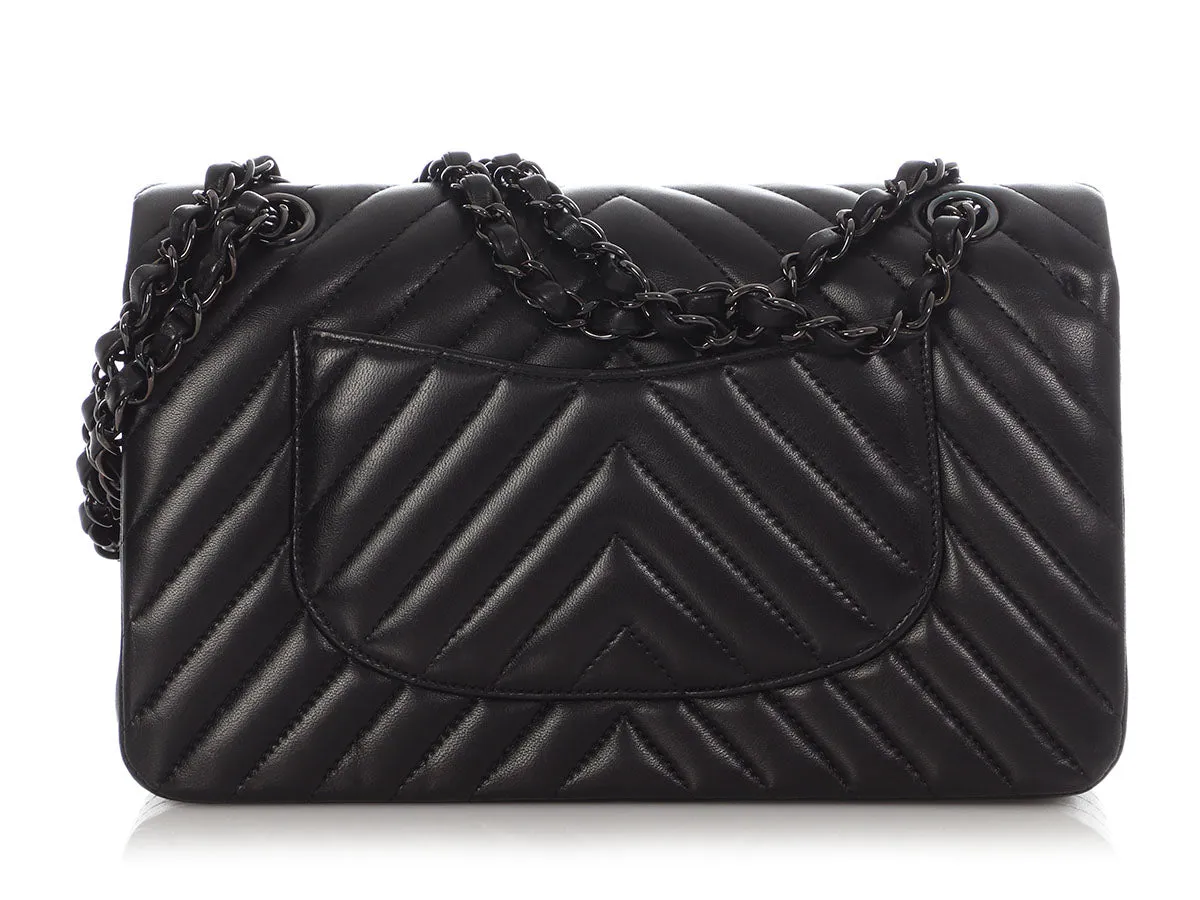 Chanel Medium/Large So Black Chevron-Quilted Lambskin Classic Double Flap