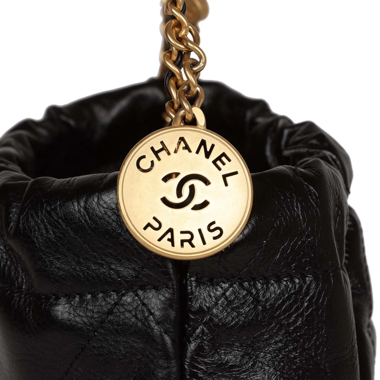 Chanel Mini 22 Bag Black Calfskin and Pearl Antique Gold Hardware