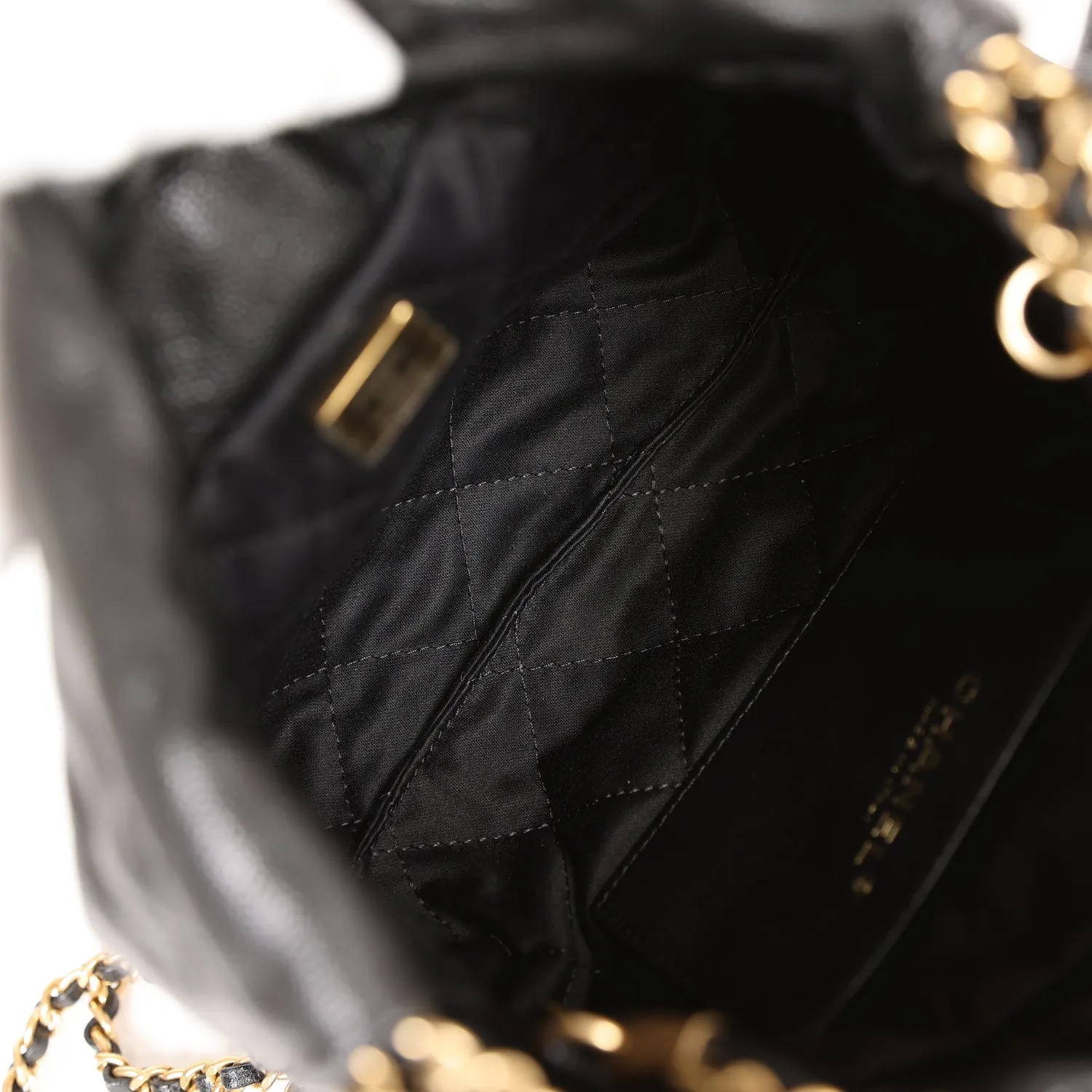 Chanel Mini 22 Bag Black Pebbled Calfskin Gold Hardware