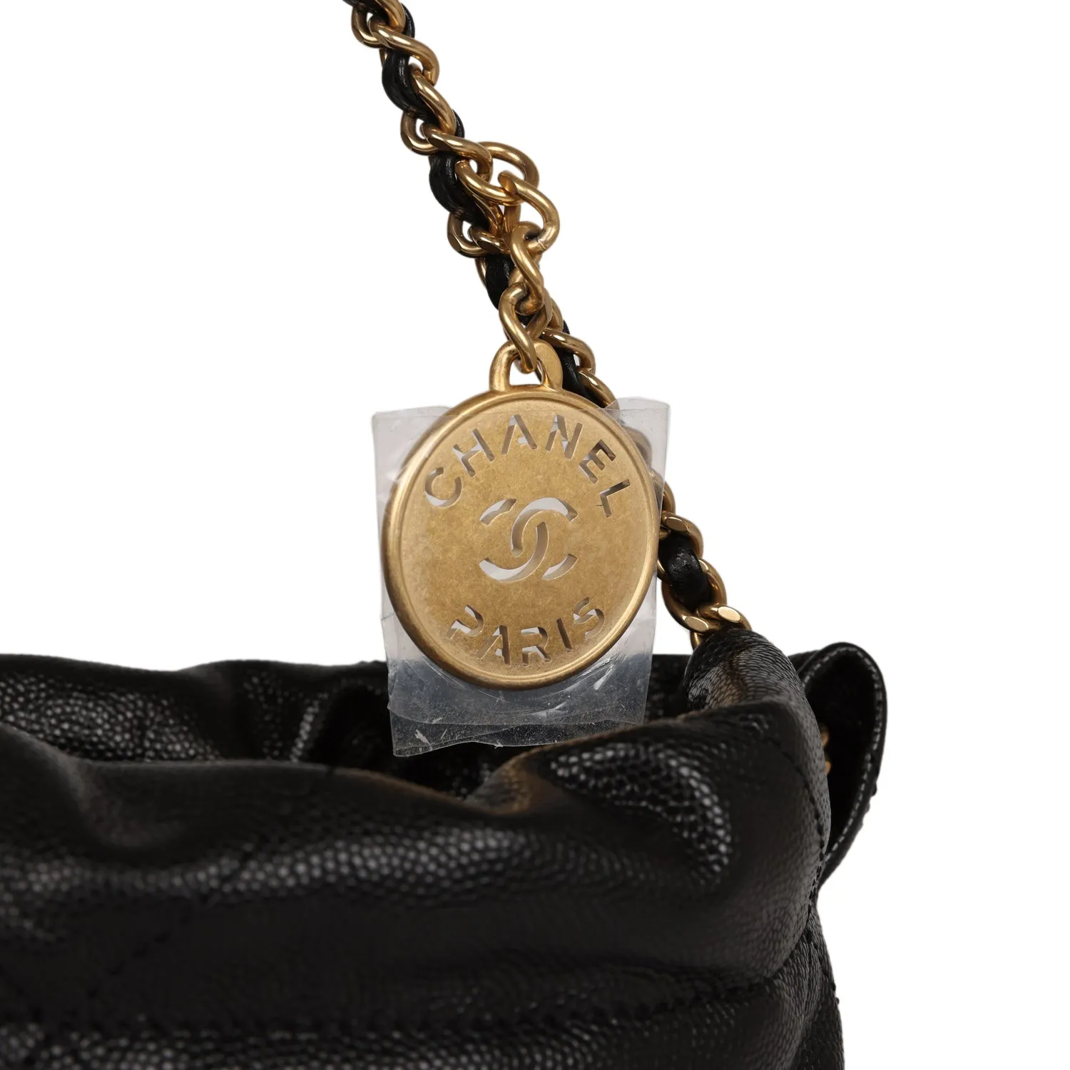 Chanel Mini 22 Bag Black Pebbled Calfskin Gold Hardware