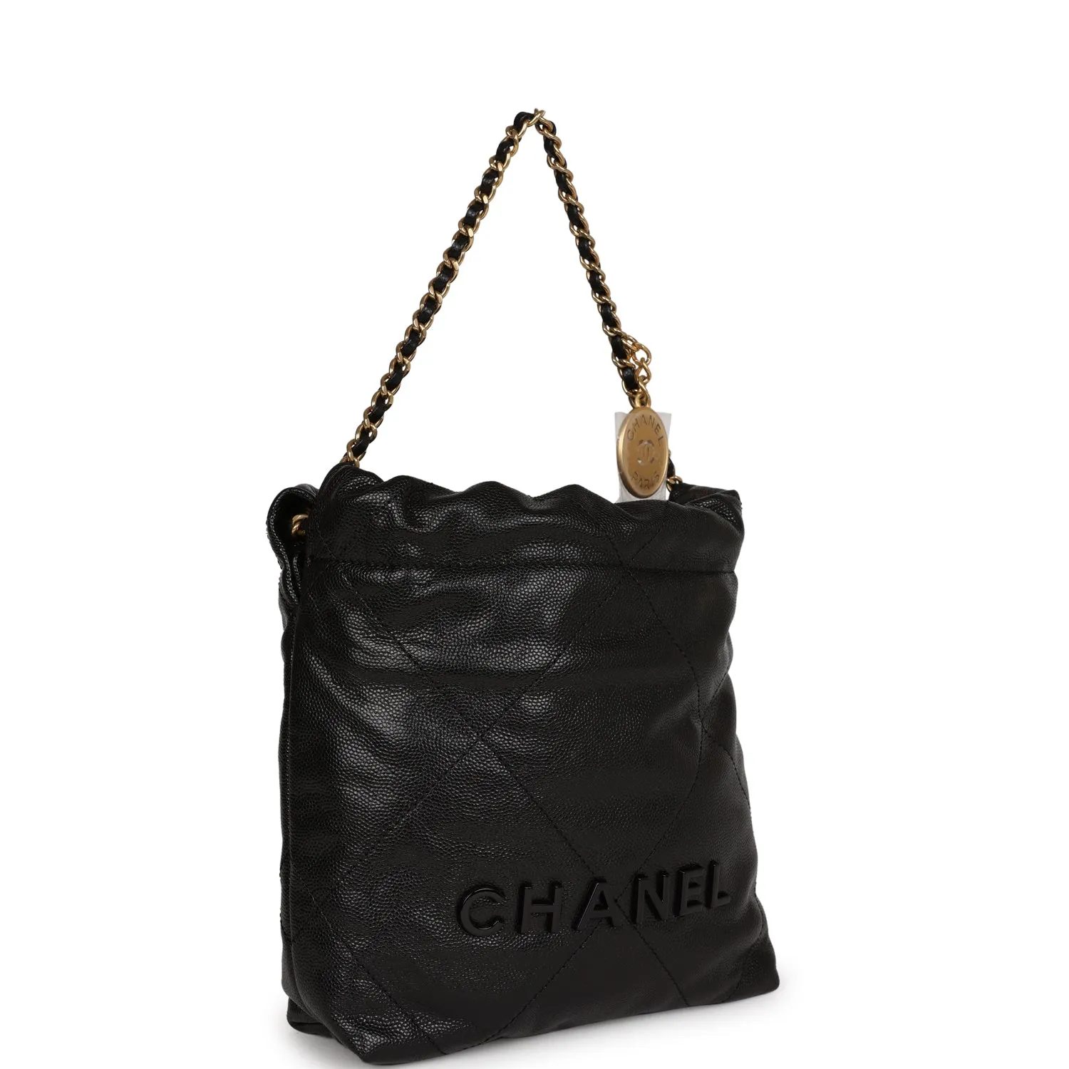 Chanel Mini 22 Bag Black Pebbled Calfskin Gold Hardware