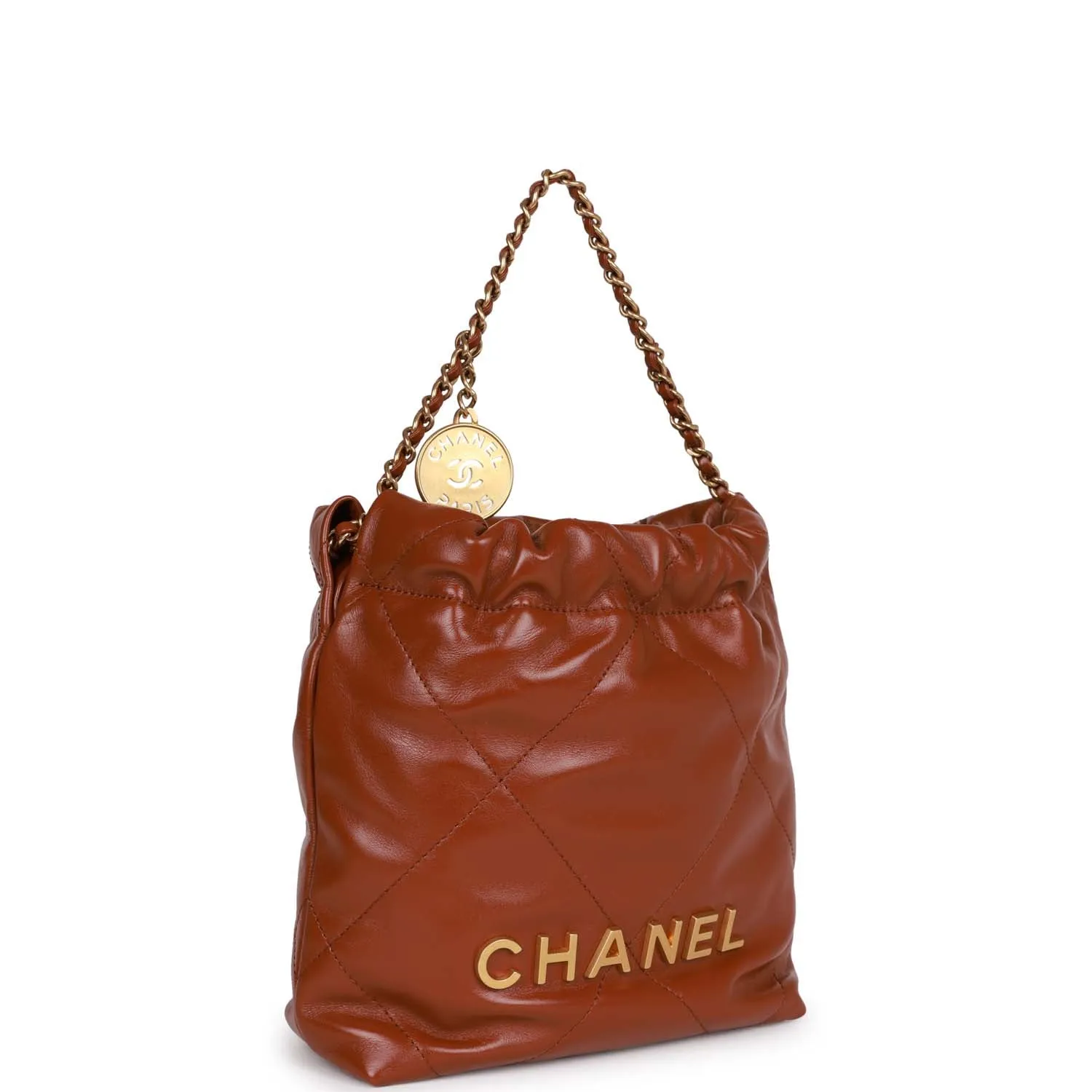 Chanel Mini 22 Bag Brown Calfskin Gold Hardware