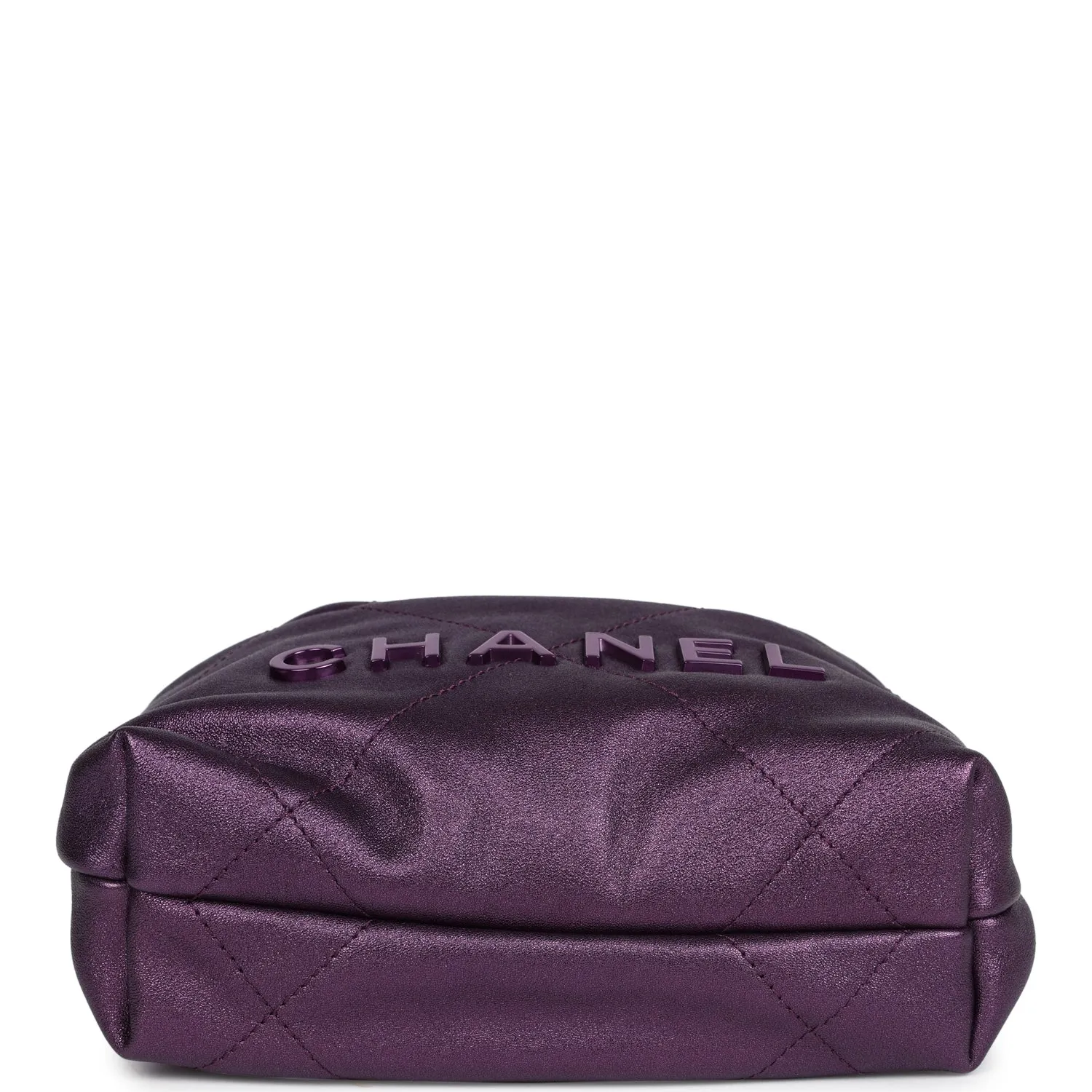 Chanel Mini 22 Bag Dark Purple Metallic Lambskin Lacquered Metal Hardware