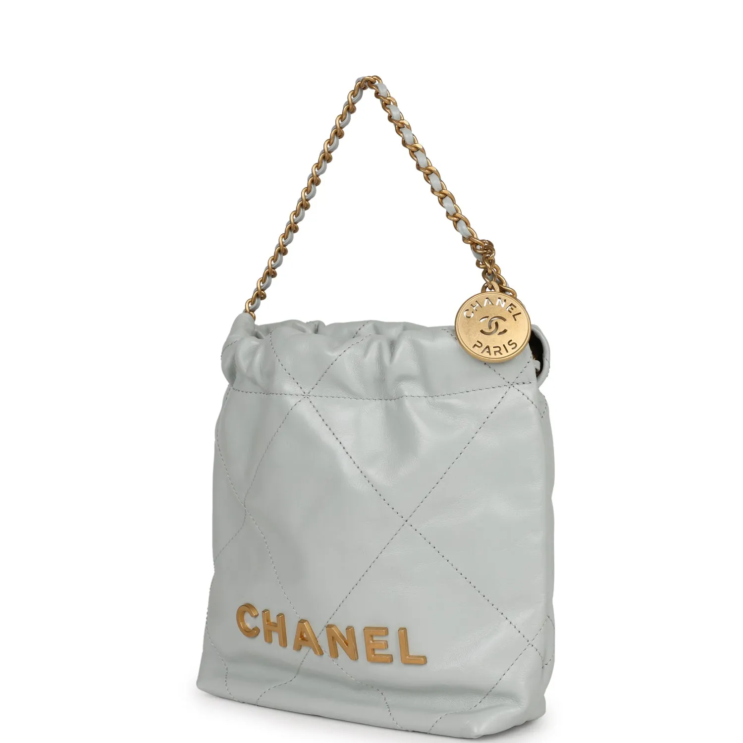 Chanel Mini 22 Bag Light Blue Calfskin Gold Hardware