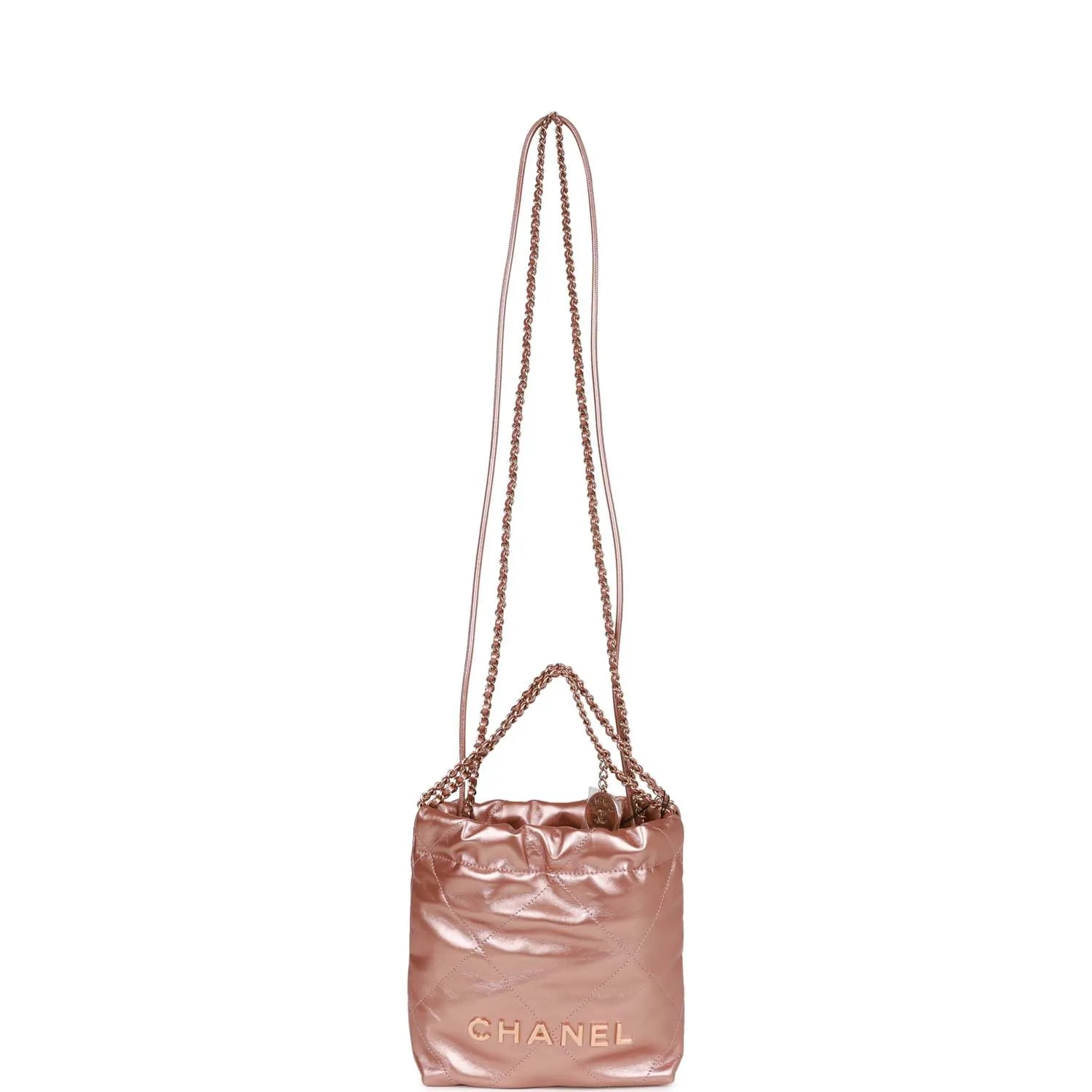 Chanel Mini 22 Bag Rose Gold Iridescent Calfskin Rose Gold Hardware