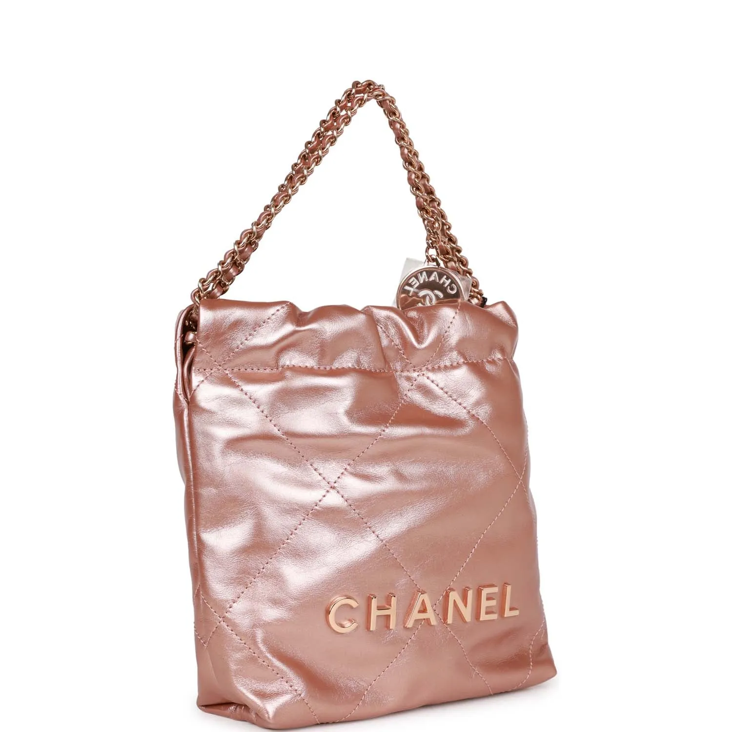 Chanel Mini 22 Bag Rose Gold Iridescent Calfskin Rose Gold Hardware