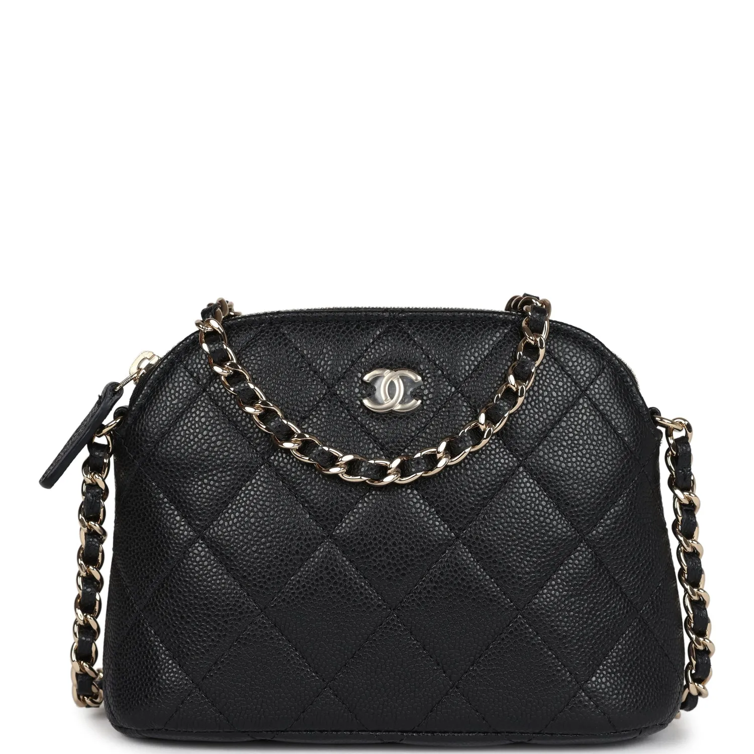 Chanel Mini Clutch with Chain Crossbody Bag Black Caviar Light Gold Hardware