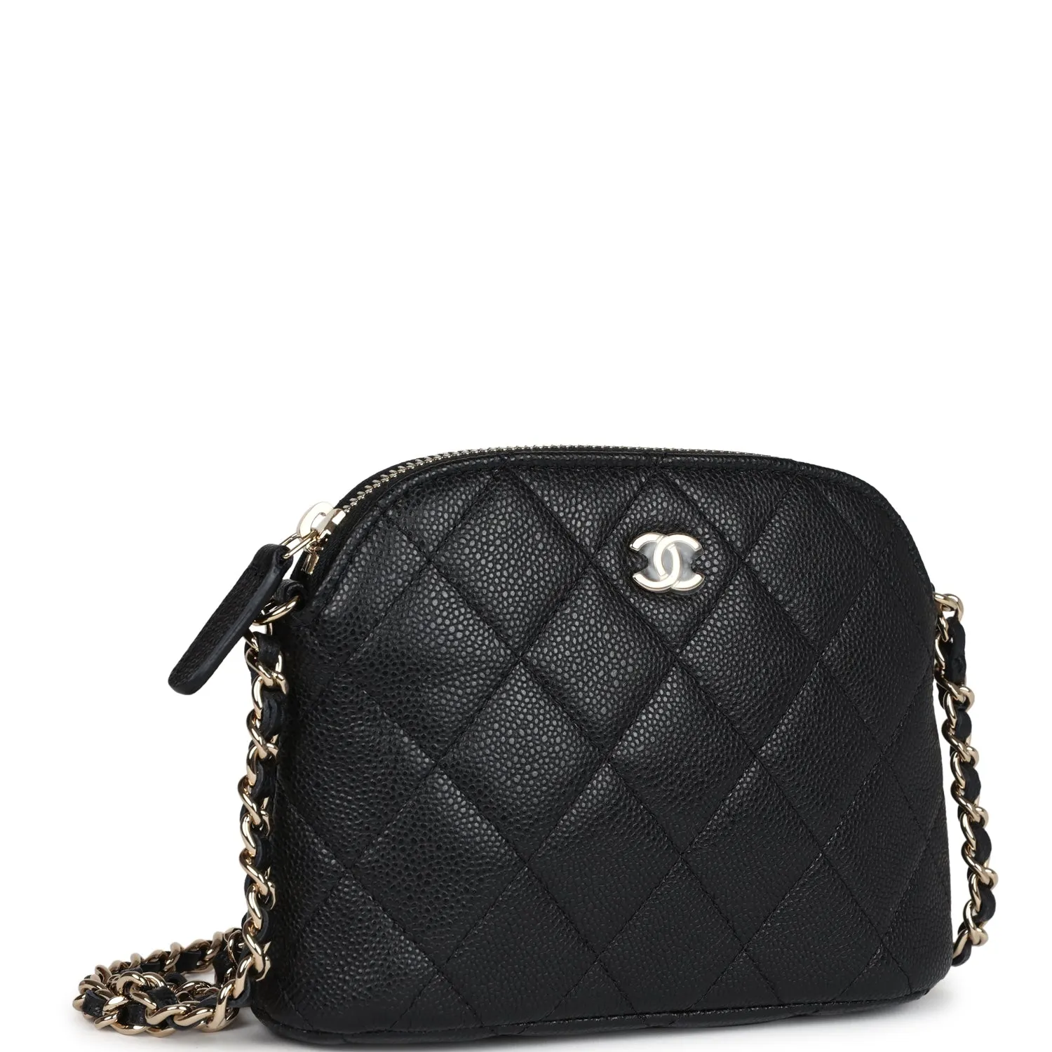 Chanel Mini Clutch with Chain Crossbody Bag Black Caviar Light Gold Hardware