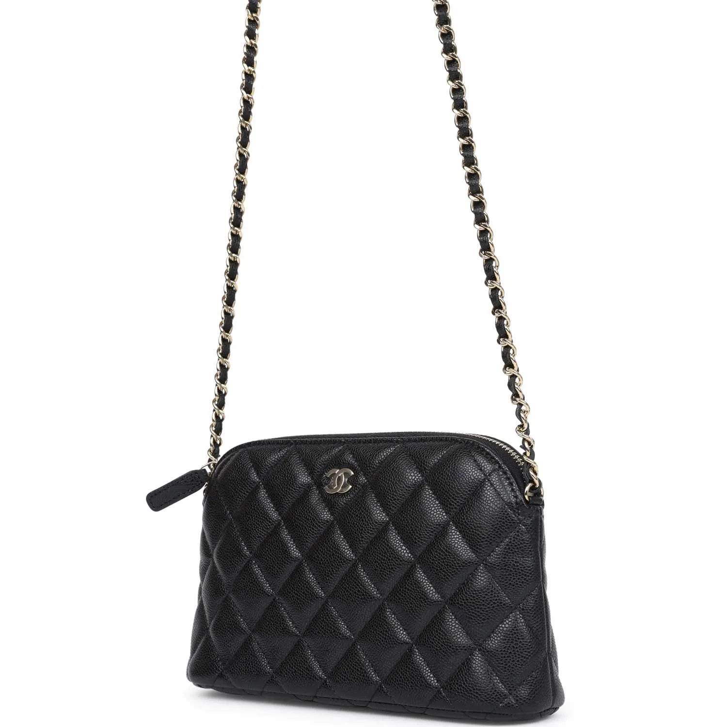 Chanel Mini Clutch with Chain Crossbody Bag Black Caviar Light Gold Hardware