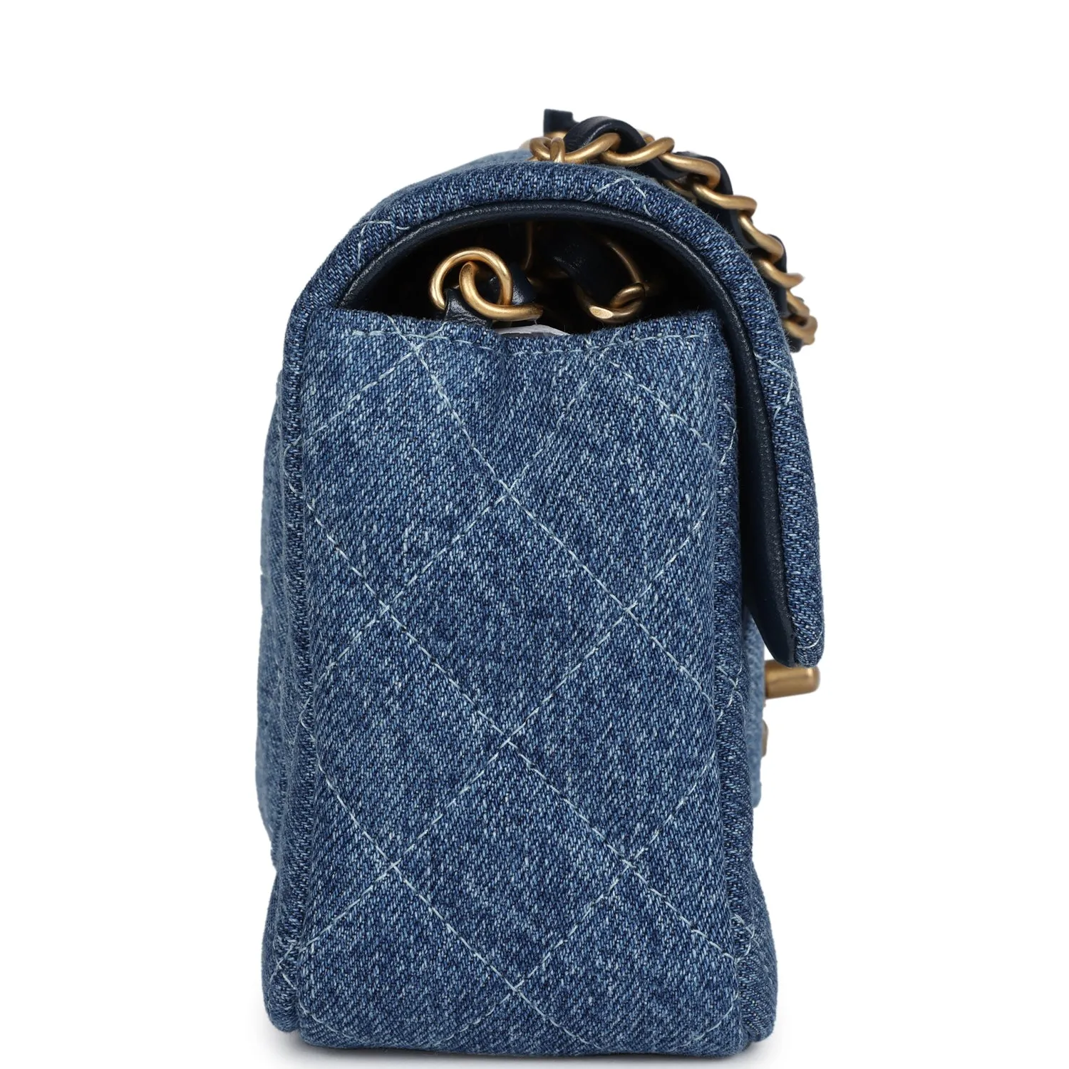 Chanel Mini Rectangular Flap Bag Blue Denim Antique Gold Hardware