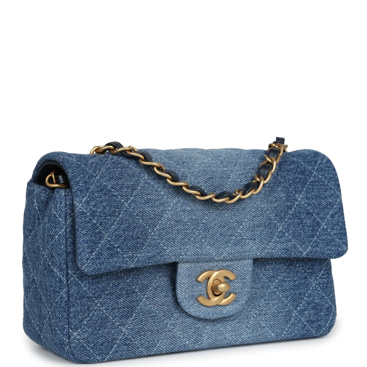 Chanel Mini Rectangular Flap Bag Blue Denim Antique Gold Hardware