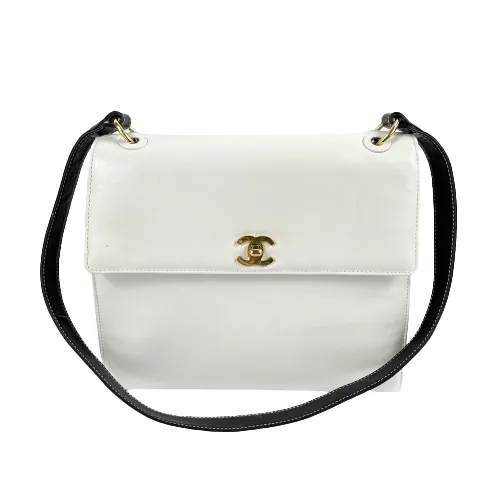 CHANEL - Vintage Medium Classic Flap - CC Lock White / Black Messenger Bag