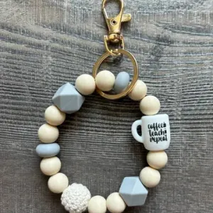 Coffee Teach Repeat Wristlet Keychain