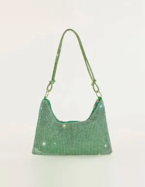 Dazzling Green Rhinestone Decor Hobo Bag