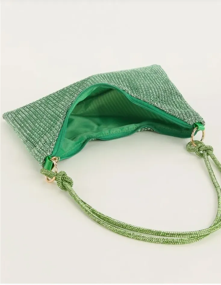 Dazzling Green Rhinestone Decor Hobo Bag