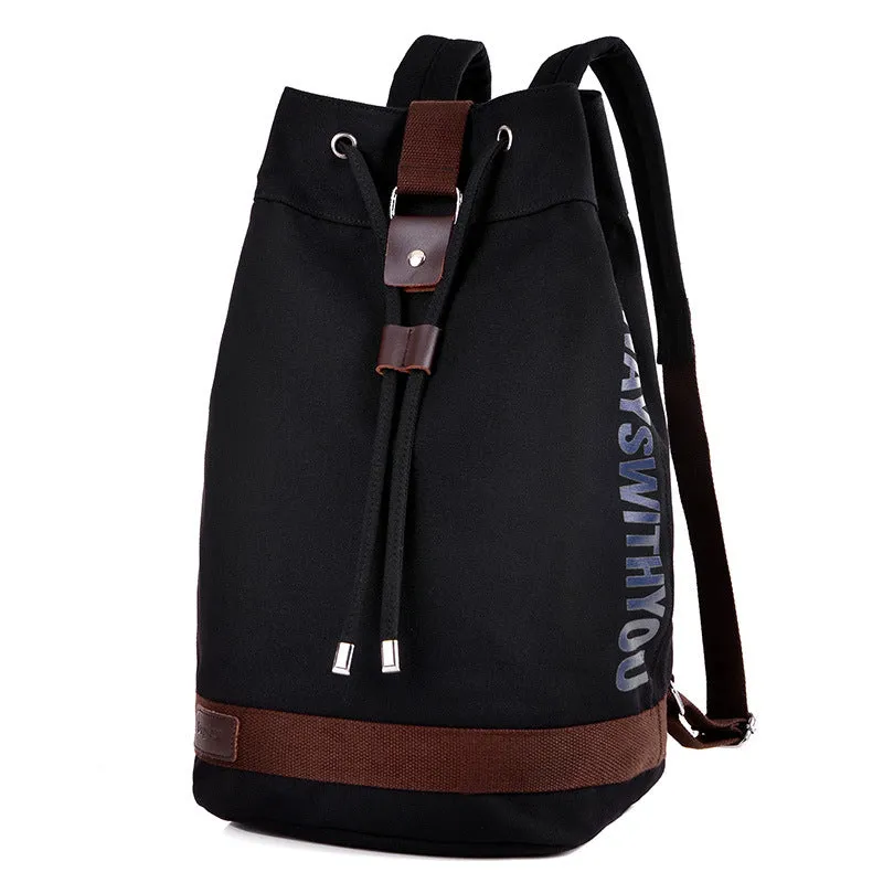 deanwangkt Men's Backpack Canvas All-Match Outdoor Sports Drawstring Bucket Bag Urban College Style Travel Trendy Men Backpack