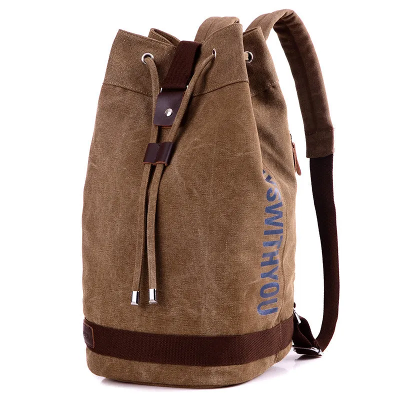 deanwangkt Men's Backpack Canvas All-Match Outdoor Sports Drawstring Bucket Bag Urban College Style Travel Trendy Men Backpack