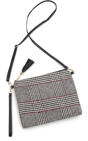 EABG9375 White Glen Check Crossbody Clutch Bag