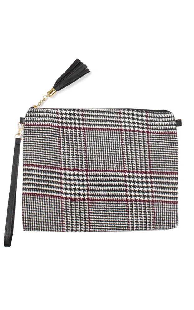 EABG9375 White Glen Check Crossbody Clutch Bag